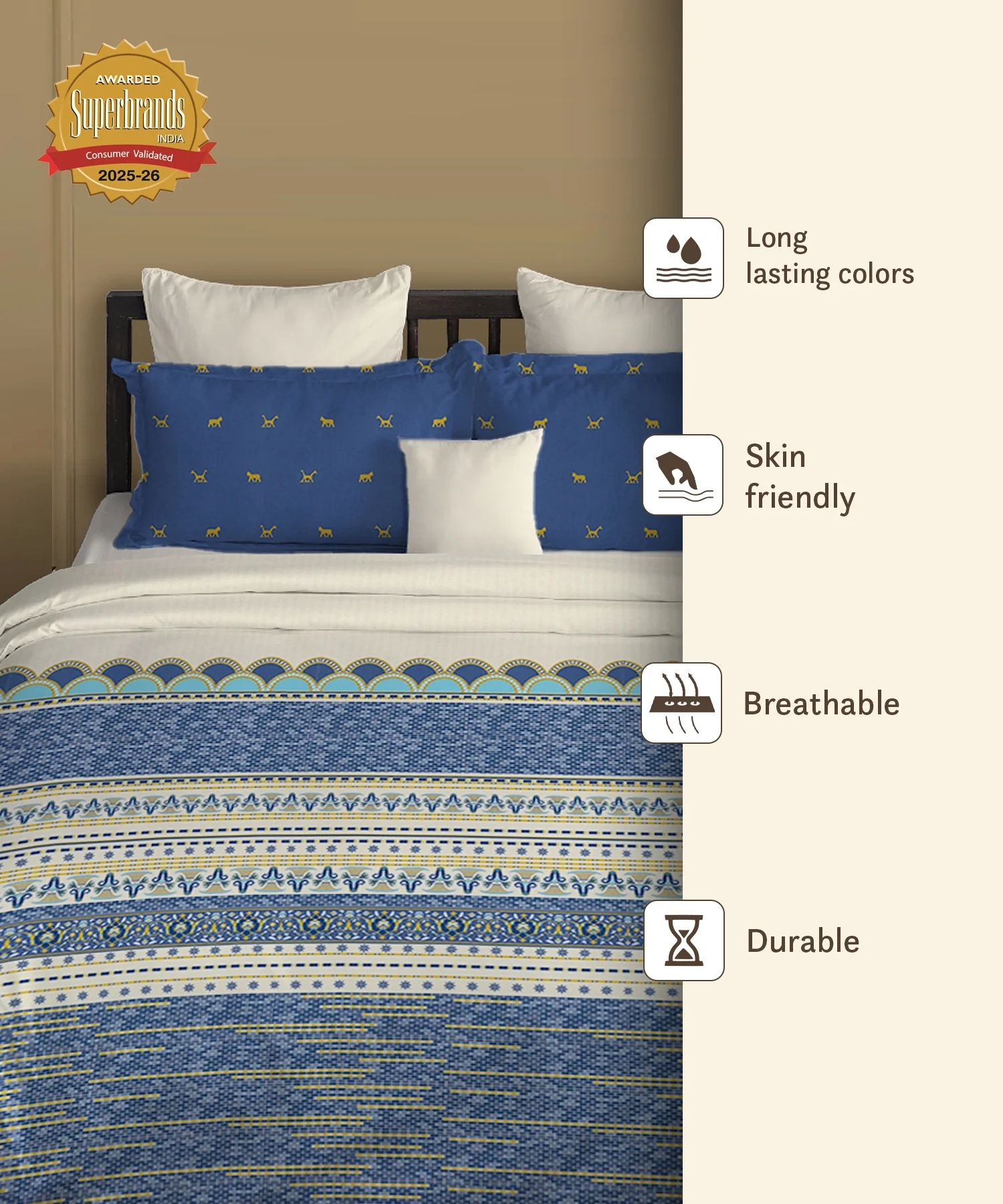 Gates Around The Globe King Bedsheet Set, Amara| 180 TC Cotton| 2 Pillow Covers - Image 8
