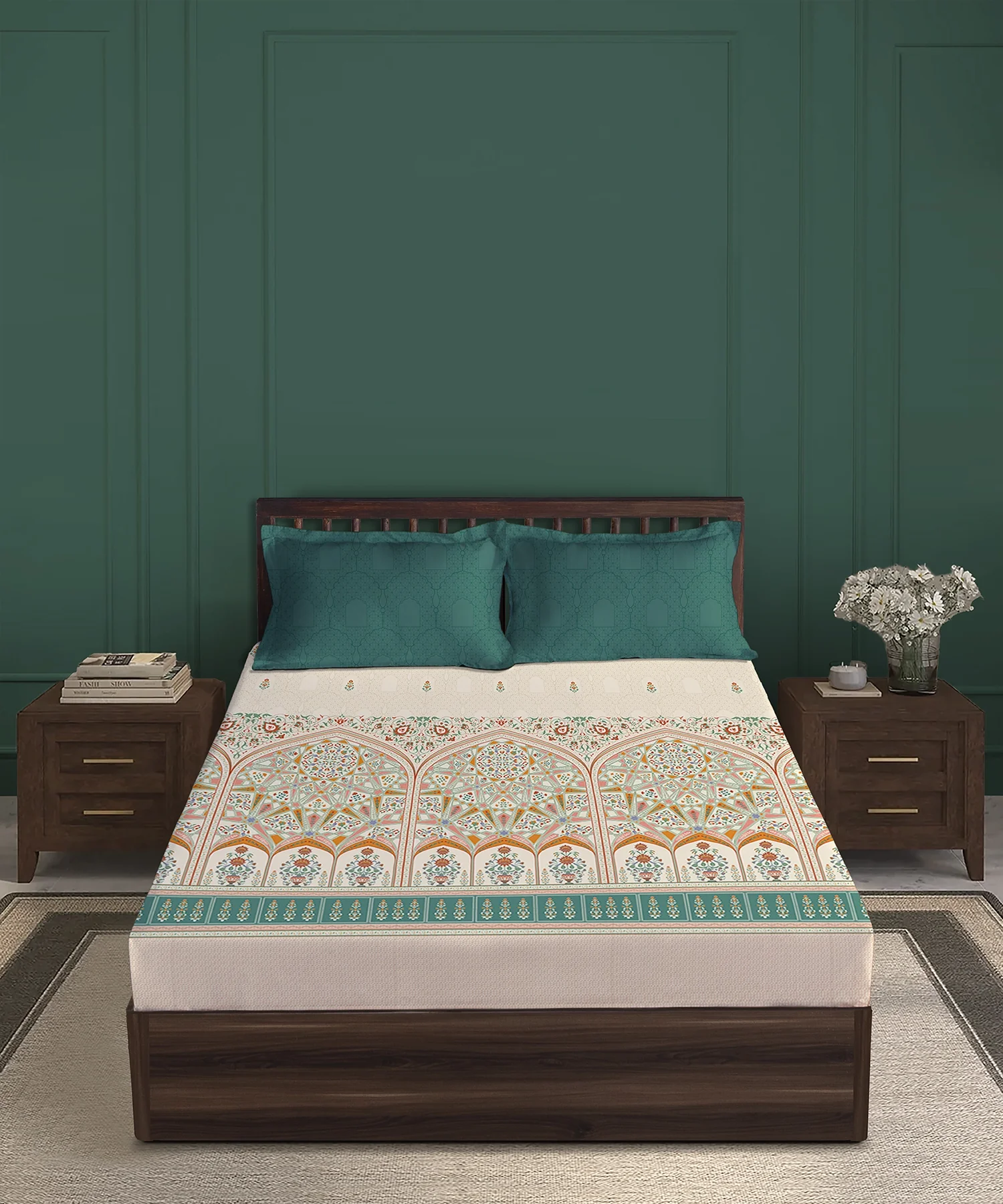 Gates Around The Globe King Bedsheet Set, Arqadia| 180 TC Cotton| 2 Pillow Covers - Image 3