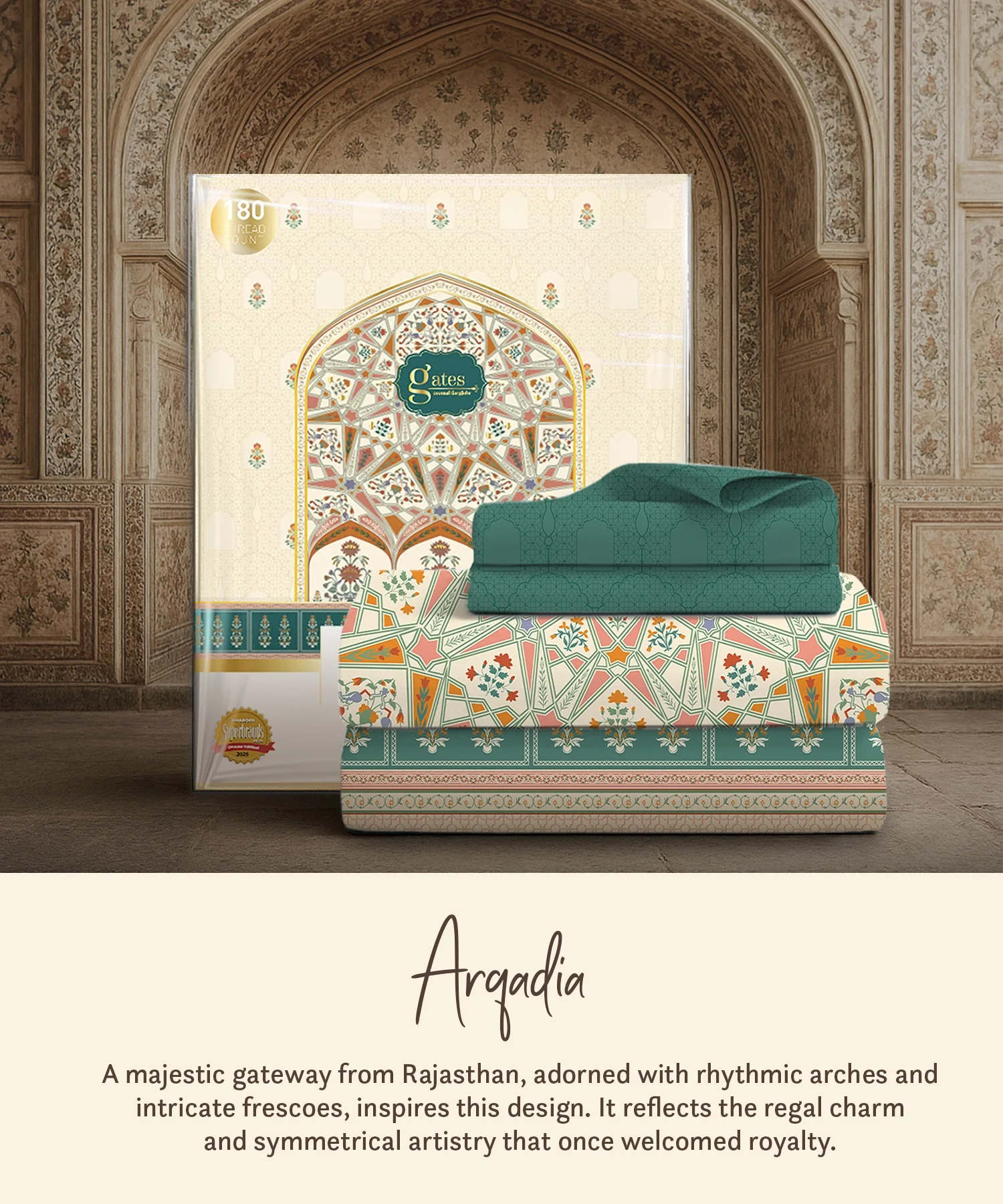 Gates Around The Globe King Bedsheet Set, Arqadia| 180 TC Cotton| 2 Pillow Covers - Image 6
