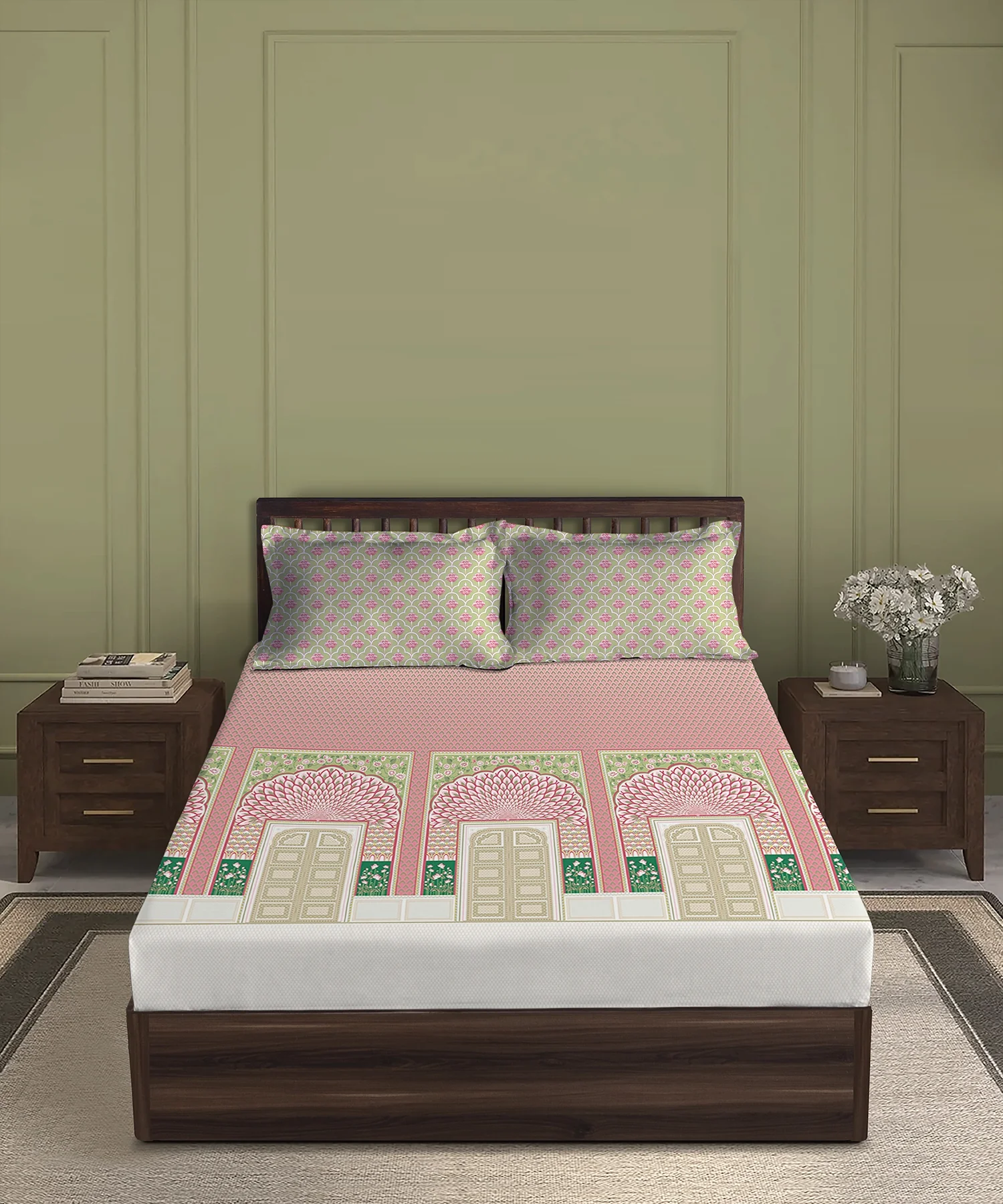Gates Around The Globe King Bedsheet Set, Lirale| 180 TC Cotton| 2 Pillow Covers - Image 3
