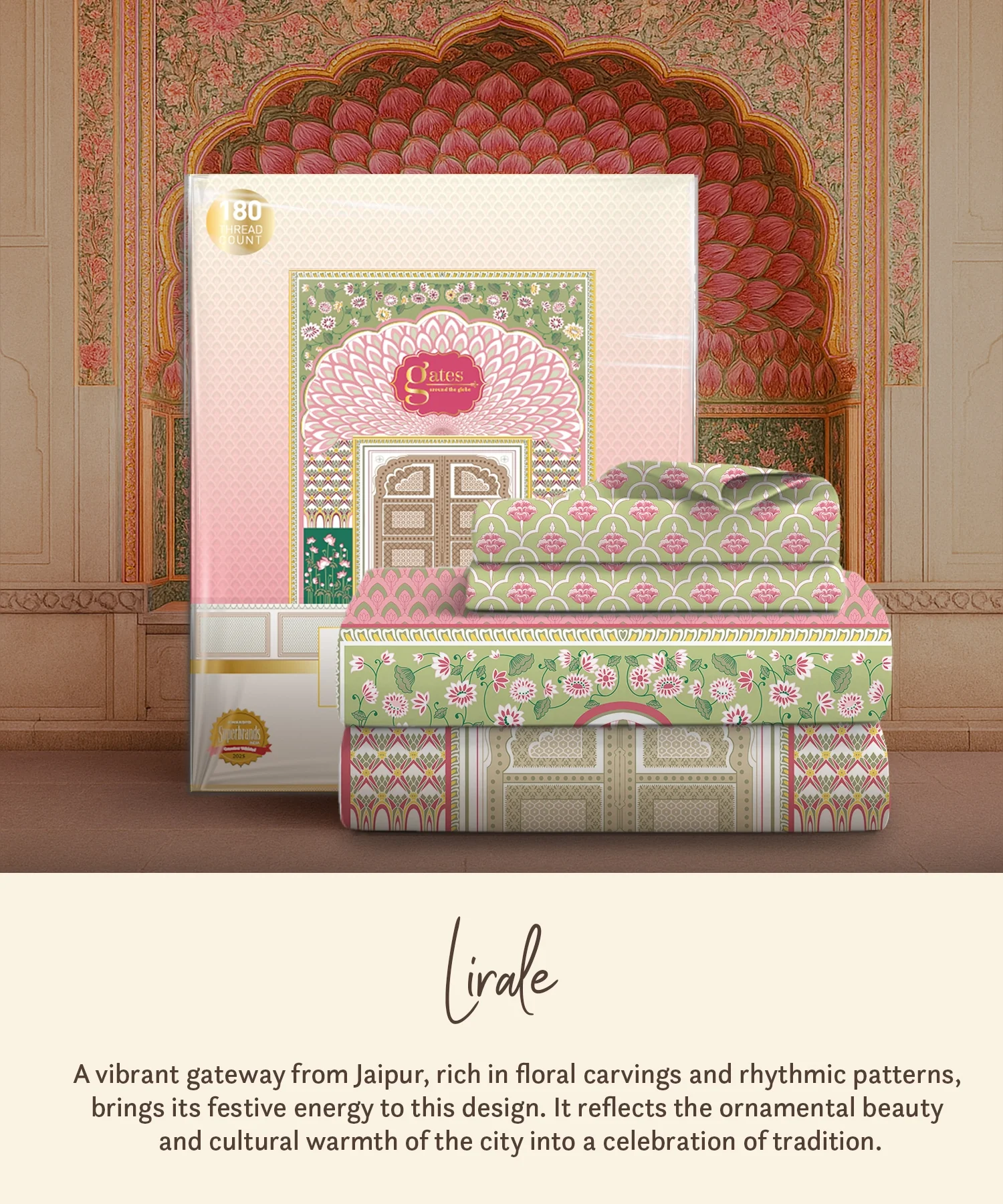 Gates Around The Globe King Bedsheet Set, Lirale| 180 TC Cotton| 2 Pillow Covers - Image 6