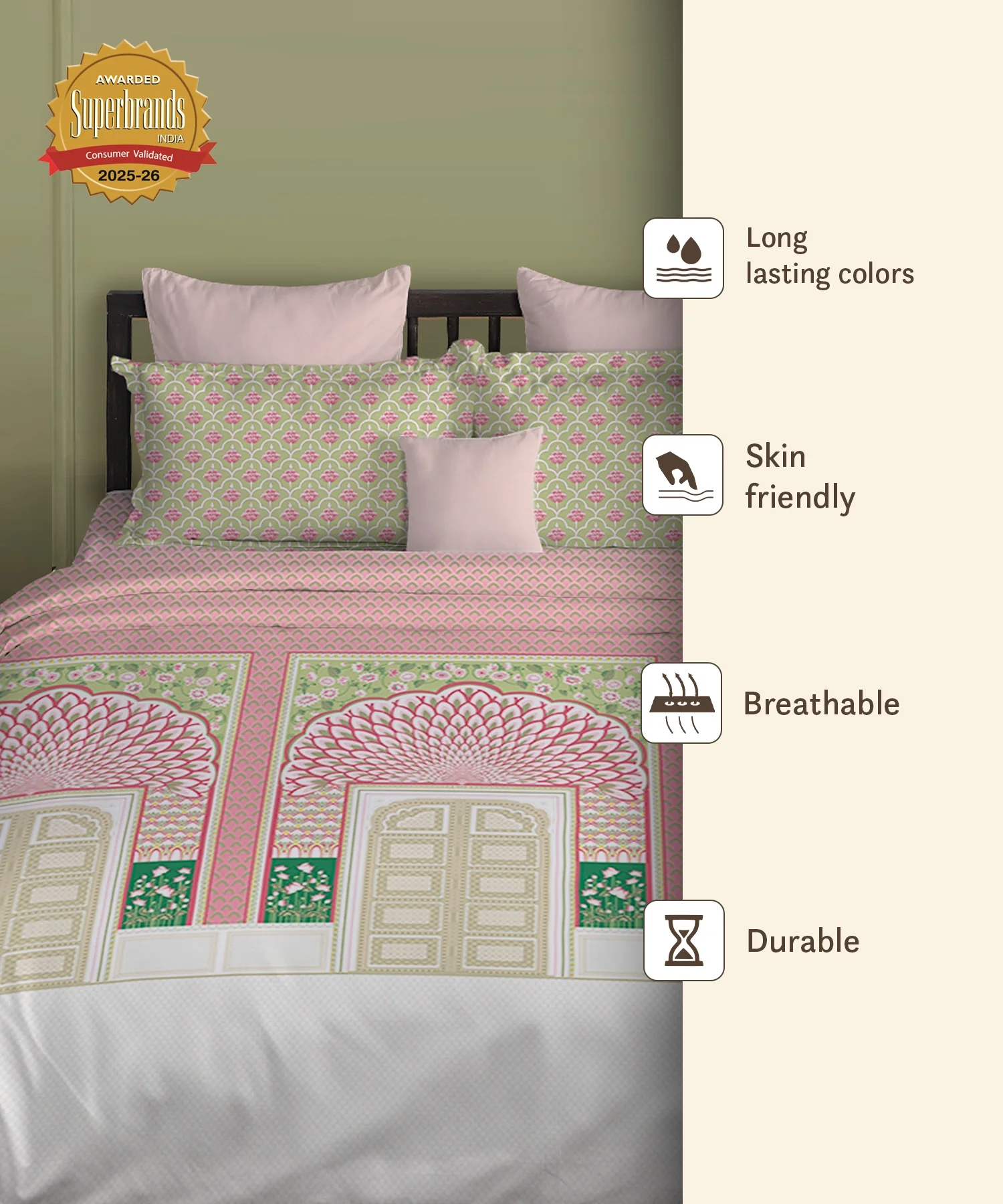 Gates Around The Globe King Bedsheet Set, Lirale| 180 TC Cotton| 2 Pillow Covers - Image 8