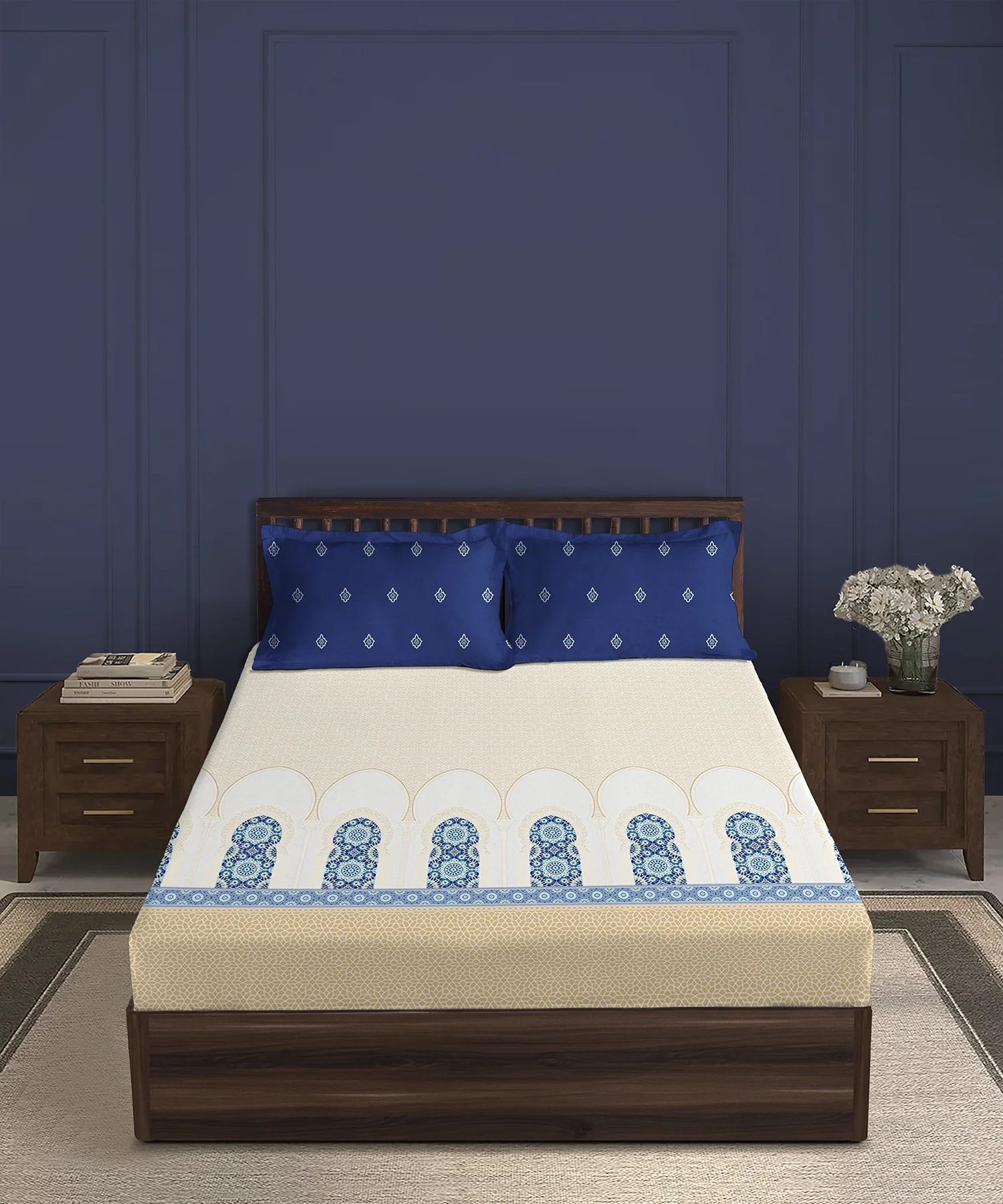 Gates Around The Globe King Bedsheet Set, Moorique| 180 TC Cotton| 2 Pillow Covers - Image 3