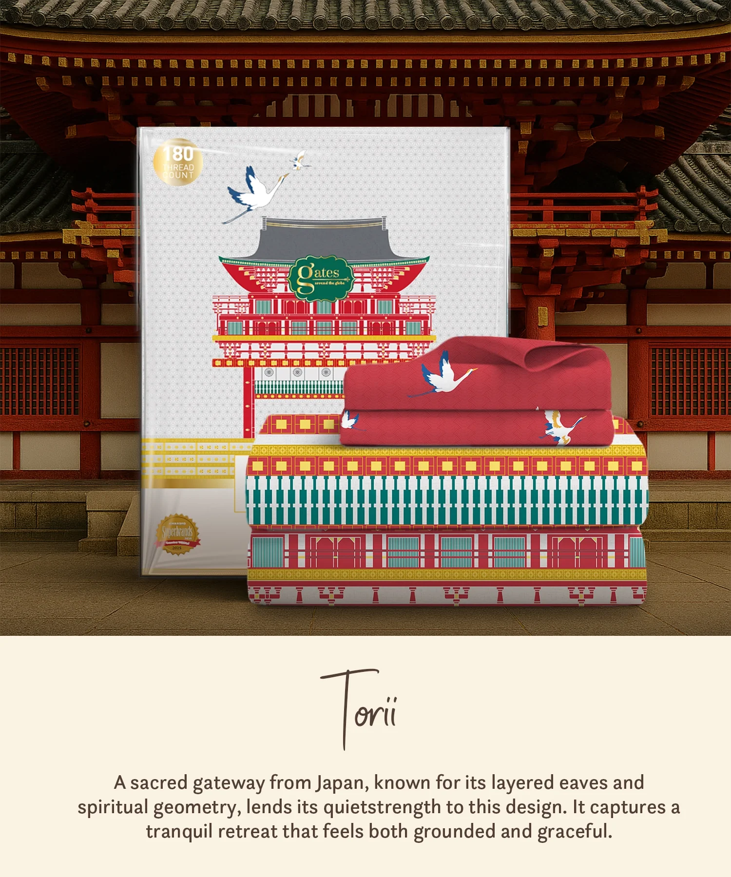 Gates Around The Globe King Bedsheet Set, Torii| 180 TC Cotton| 2 Pillow Covers - Image 6