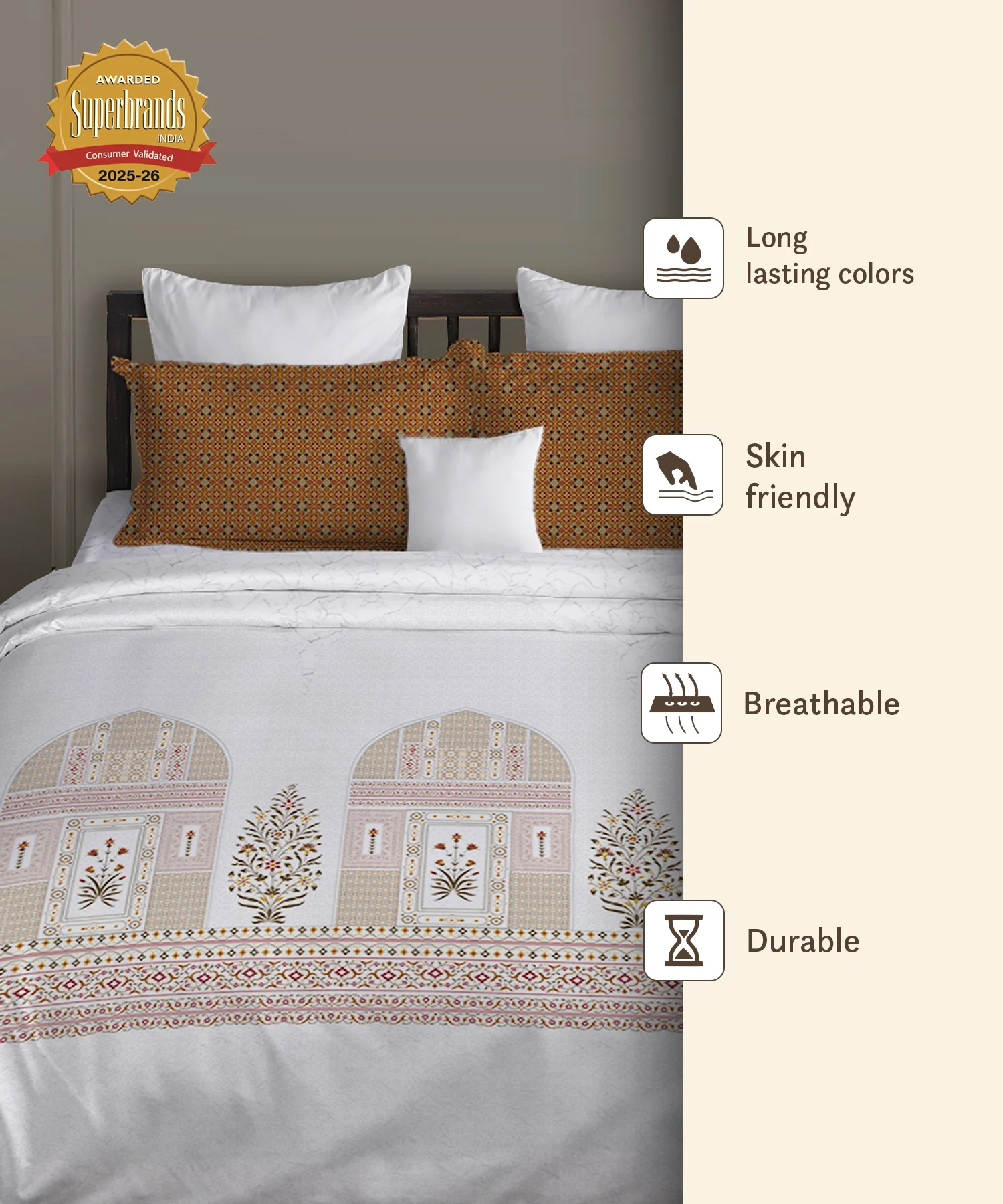 Gates Around The Globe King Bedsheet Set, Whitemyst| 180 TC Cotton| 2 Pillow Covers - Image 8