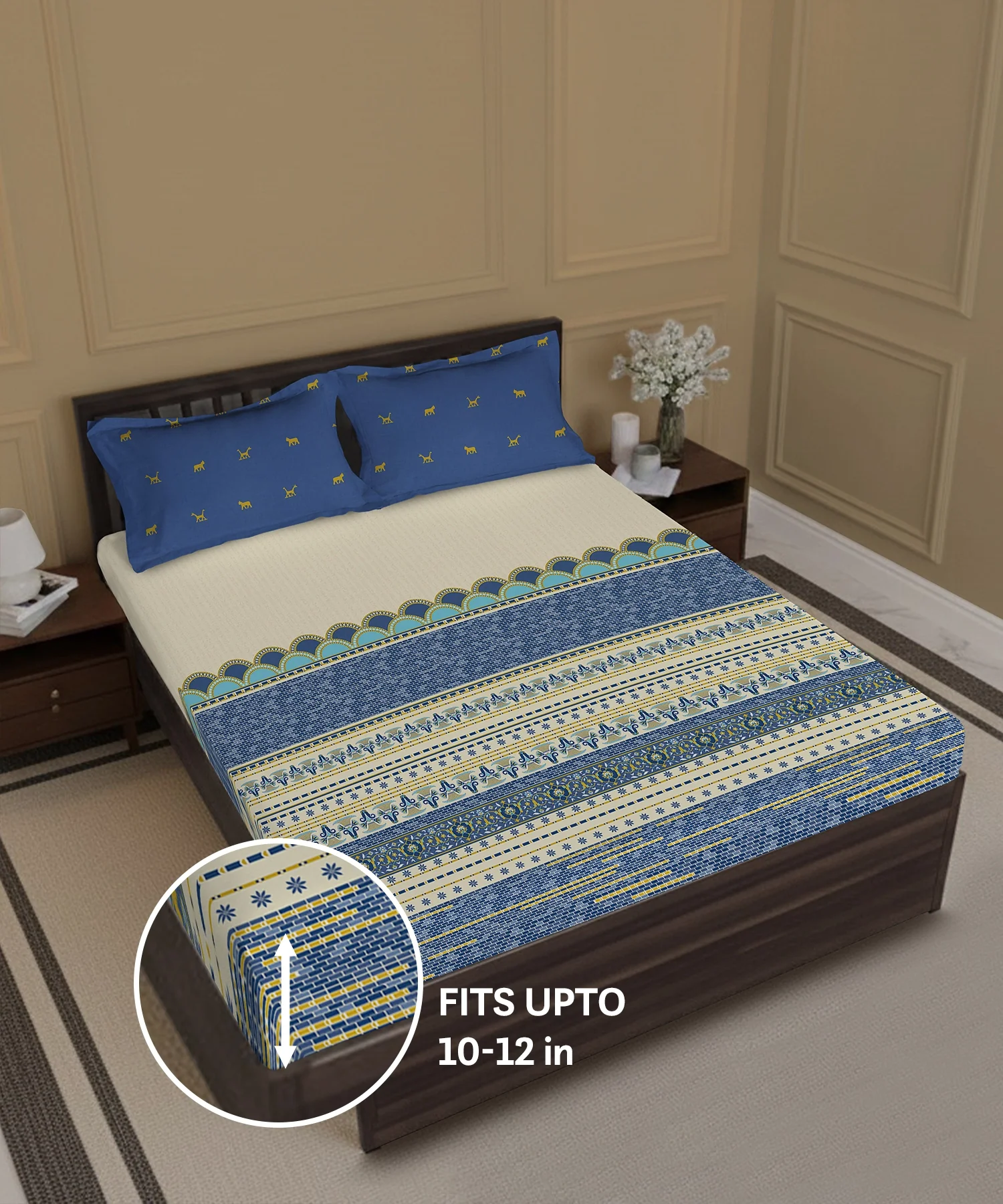 Gates Around The Globe King Fitted Bedsheet Set, Amara| 180 TC Cotton| 2 Pillow Covers - Image 2