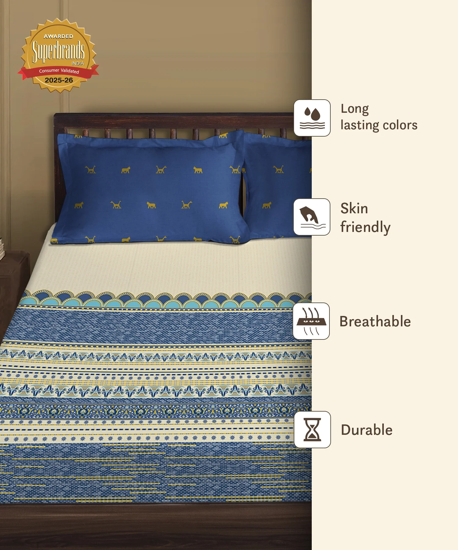 Gates Around The Globe King Fitted Bedsheet Set, Amara| 180 TC Cotton| 2 Pillow Covers - Image 8