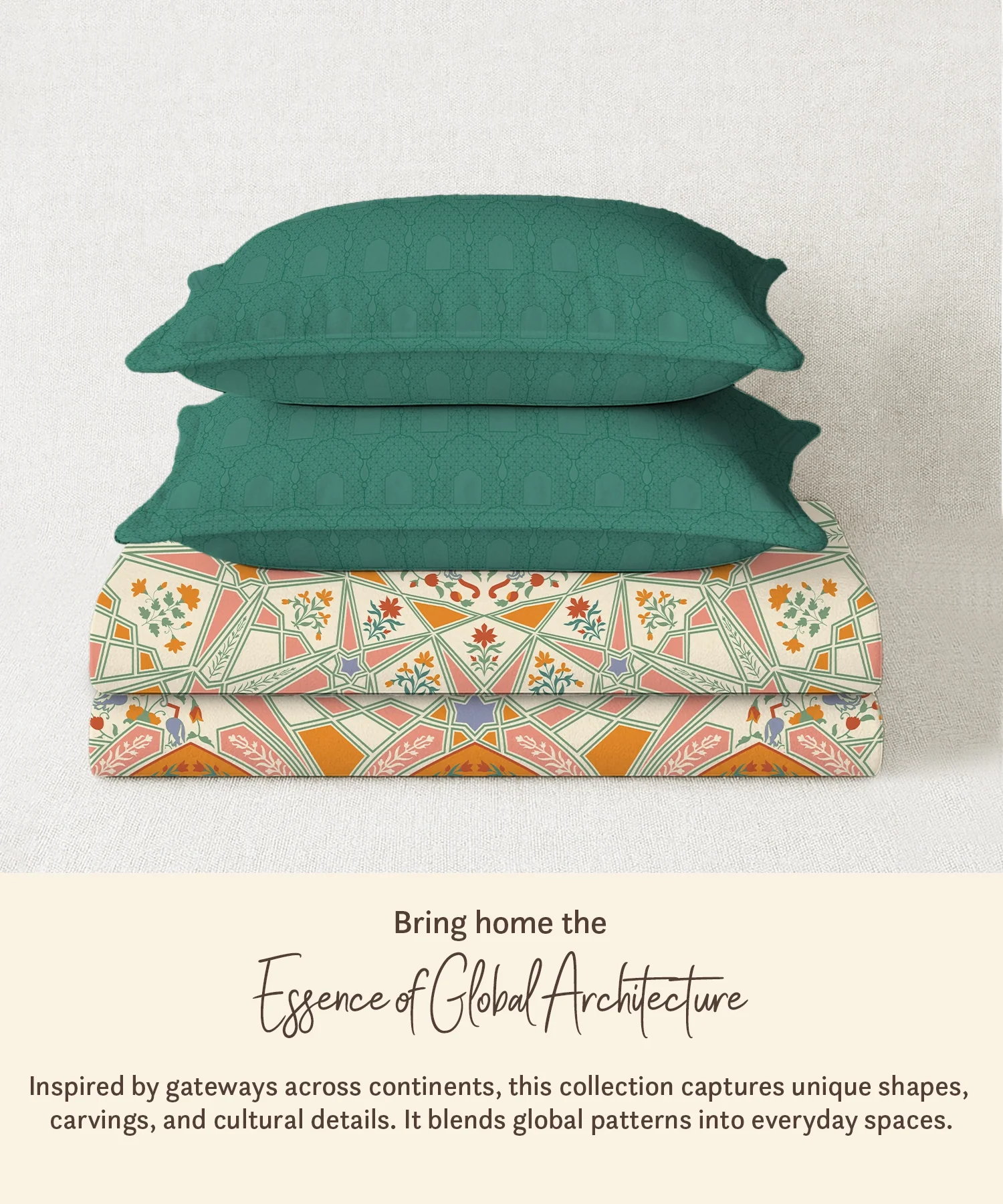 Gates Around The Globe King Fitted Bedsheet Set, Arqadia| 180 TC Cotton| 2 Pillow Covers - Image 3