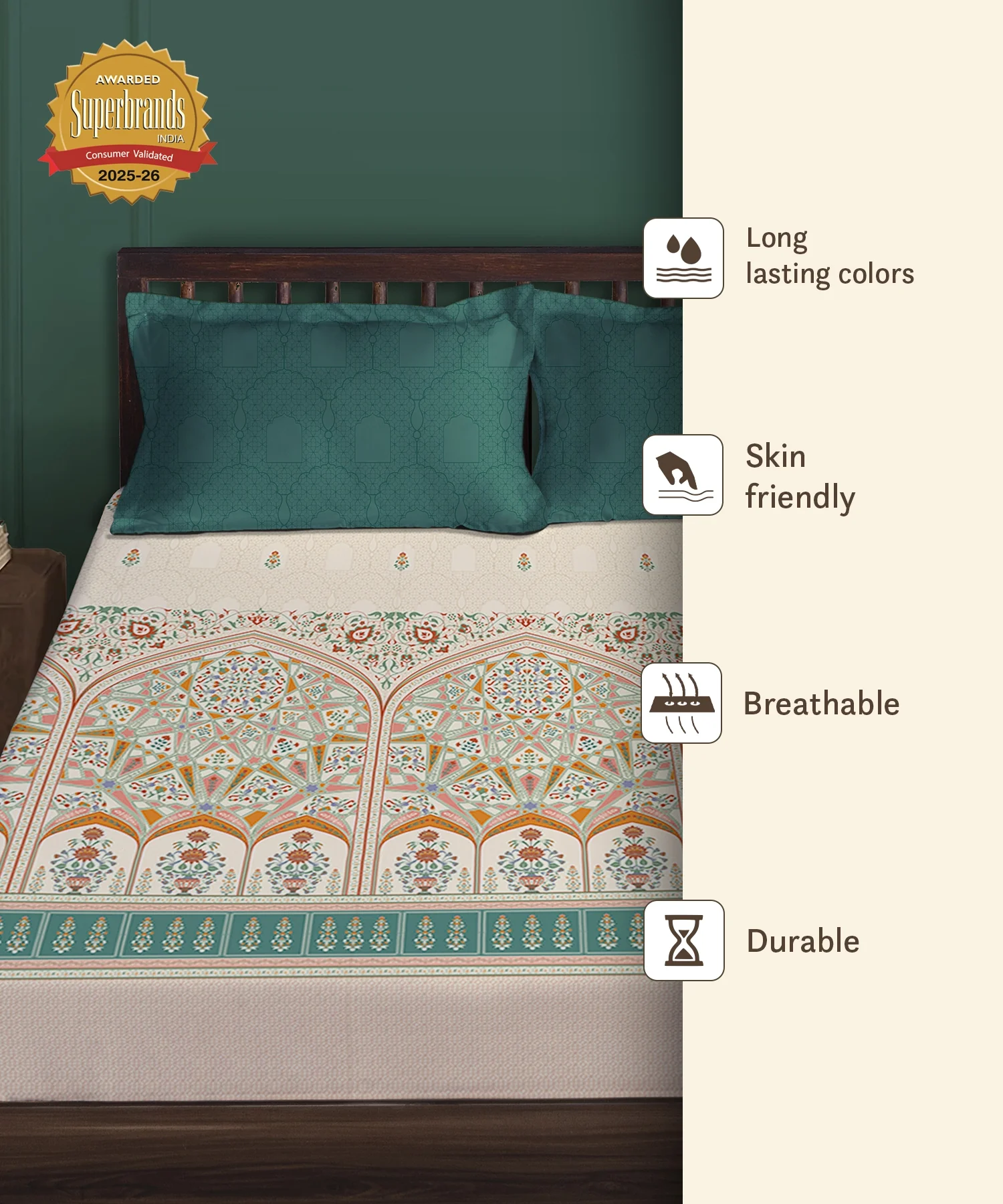 Gates Around The Globe King Fitted Bedsheet Set, Arqadia| 180 TC Cotton| 2 Pillow Covers - Image 8
