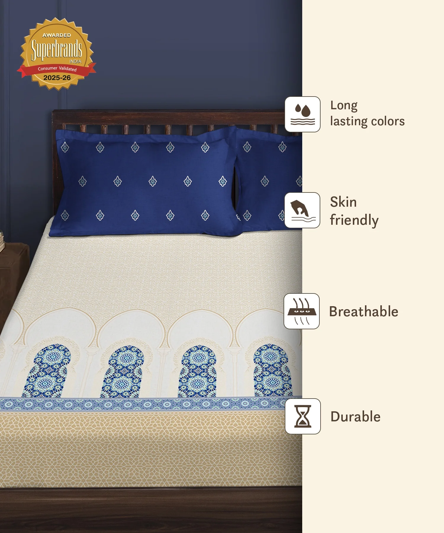 Gates Around The Globe King Fitted Bedsheet Set, Moorique| 180 TC Cotton| 2 Pillow Covers - Image 8