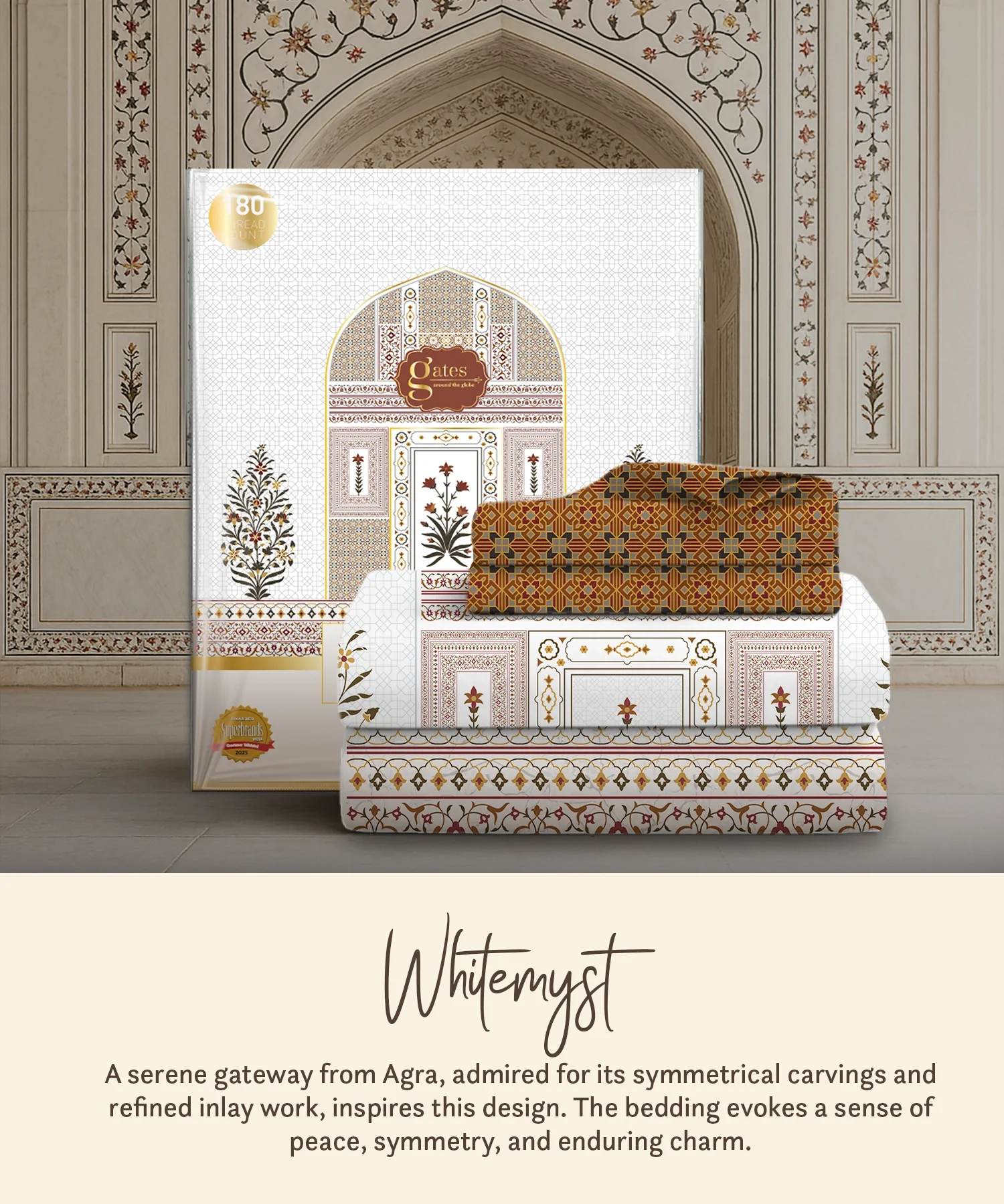 Gates Around The Globe King Fitted Bedsheet Set, Whitemyst| 180 TC Cotton| 2 Pillow Covers - Image 5