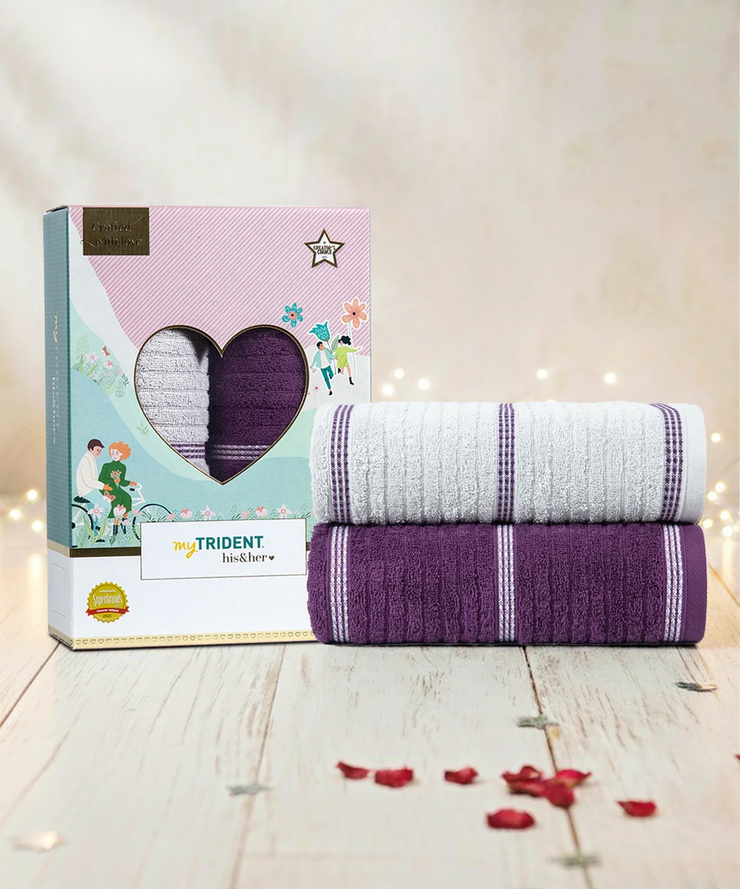 His & Her 2 PC Bath Towel Set, Adam & Eve|500 GSM Cotton