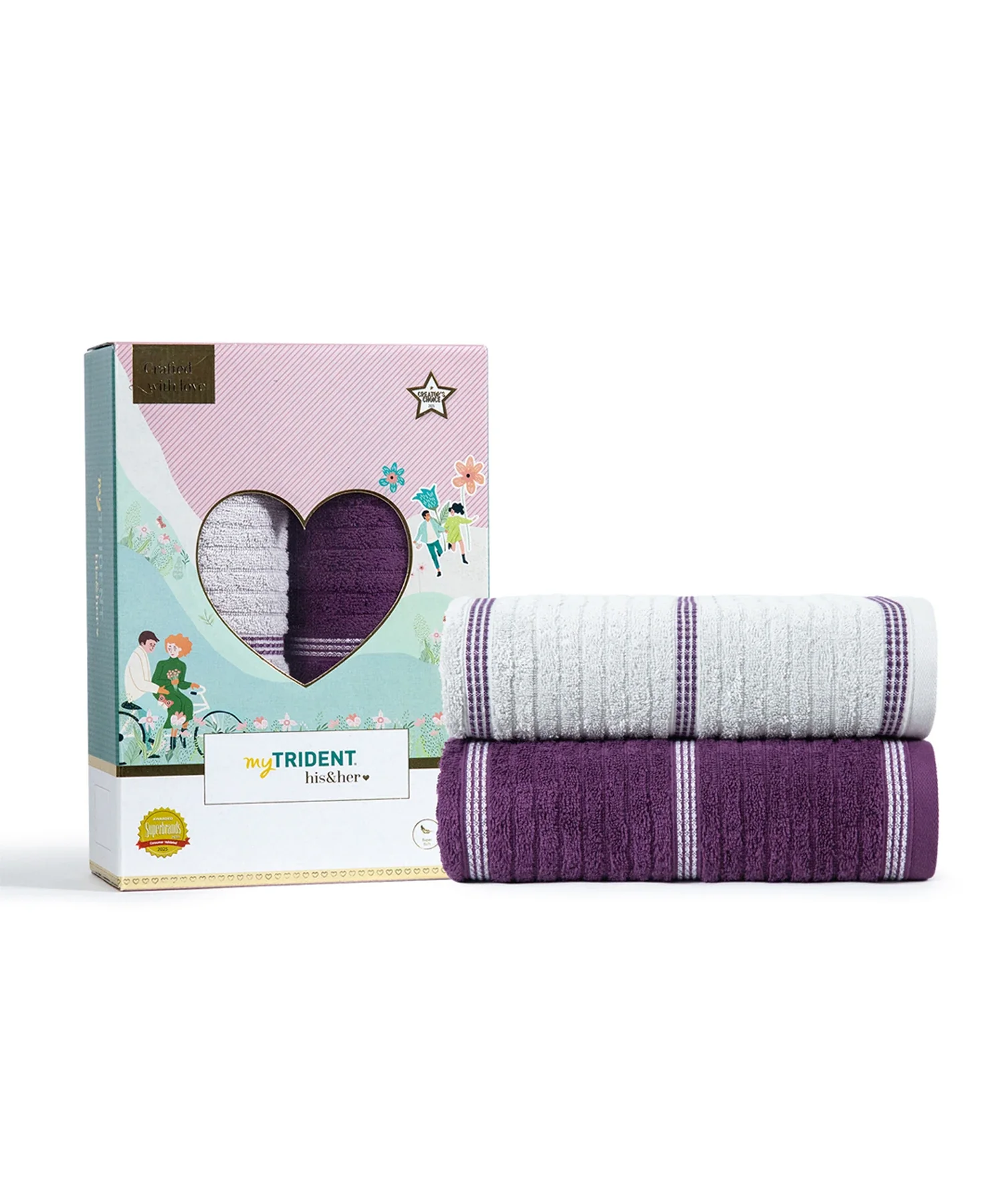 His & Her 2 PC Bath Towel Set, Adam & Eve|500 GSM Cotton - Image 3