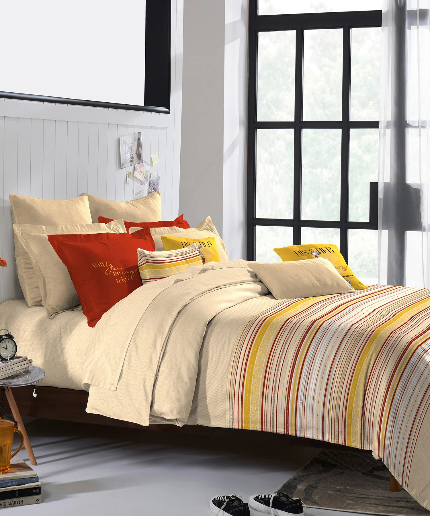His & Her King Bedsheet Set, Be My Fries |144 TC Cotton| 2 Pillow Cover & 2 Cushion Covers - Image 2