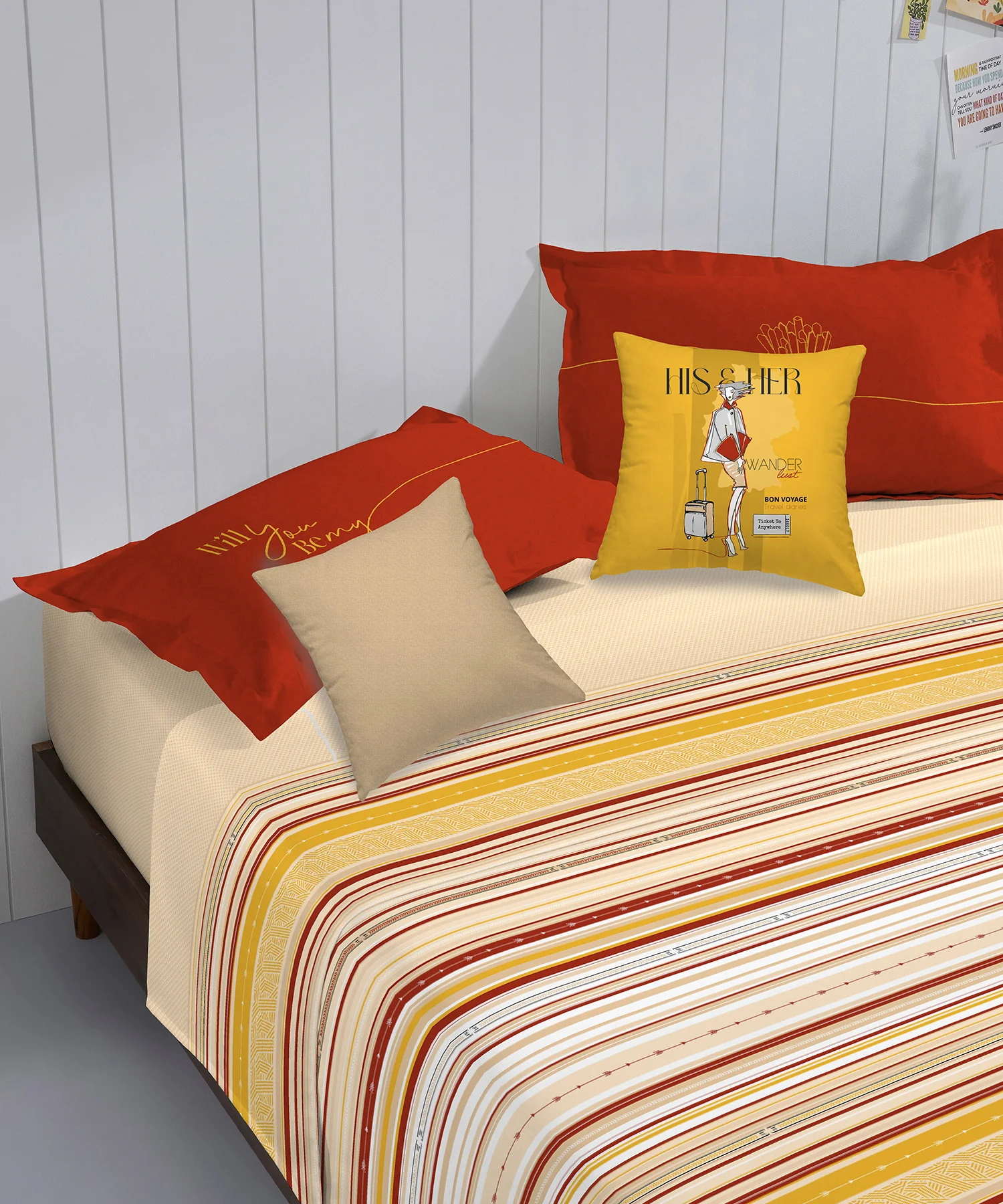 His & Her King Bedsheet Set, Be My Fries |144 TC Cotton| 2 Pillow Cover & 2 Cushion Covers - Image 3