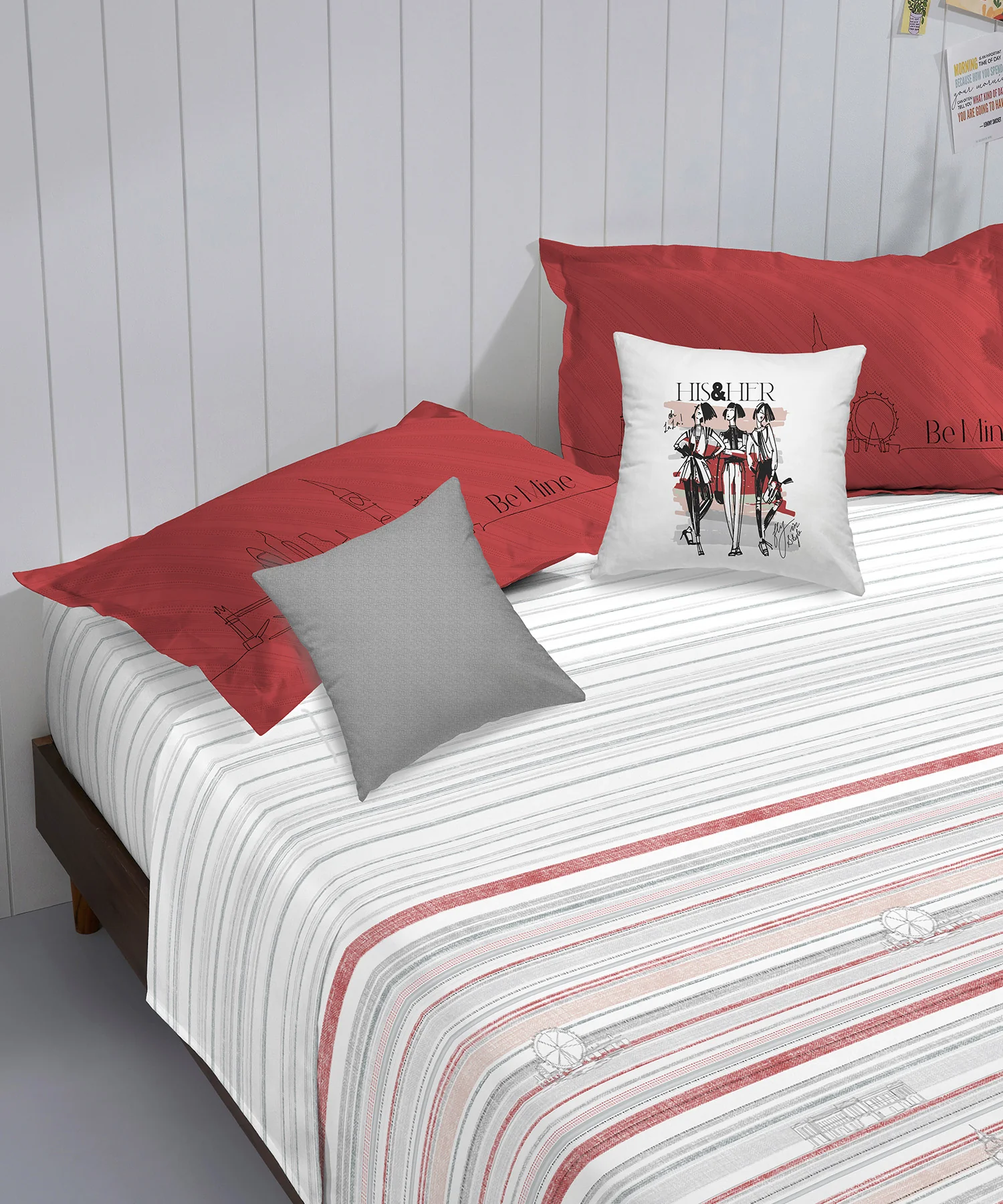 His & Her King Bedsheet Set, London Calling |144 TC Cotton| 2 Pillow Cover & 2 Cushion Covers - Image 3