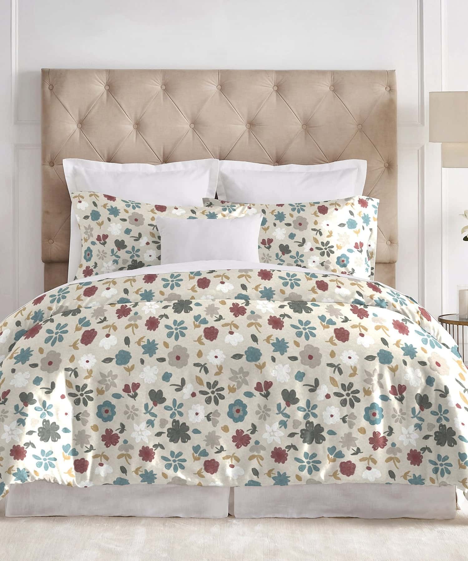 Home Essential Daphine Flannel King Bedsheet With 2 Pillow Cover, 144TC, 100% Micro Polyester, Printed, Beige - Image 5