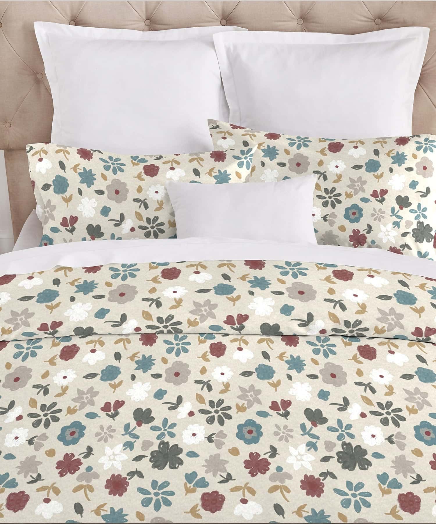 Home Essential Daphine Flannel King Bedsheet With 2 Pillow Cover, 144TC, 100% Micro Polyester, Printed, Beige - Image 7