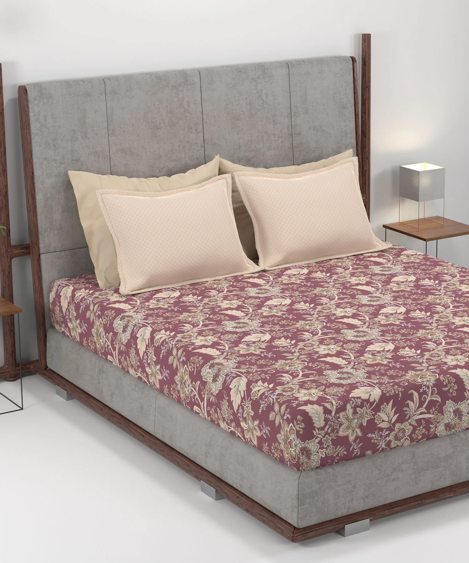 Home Essential King Printed Bedsheet, 144TC, 100% Cotton-Elaila Mauve - Image 2