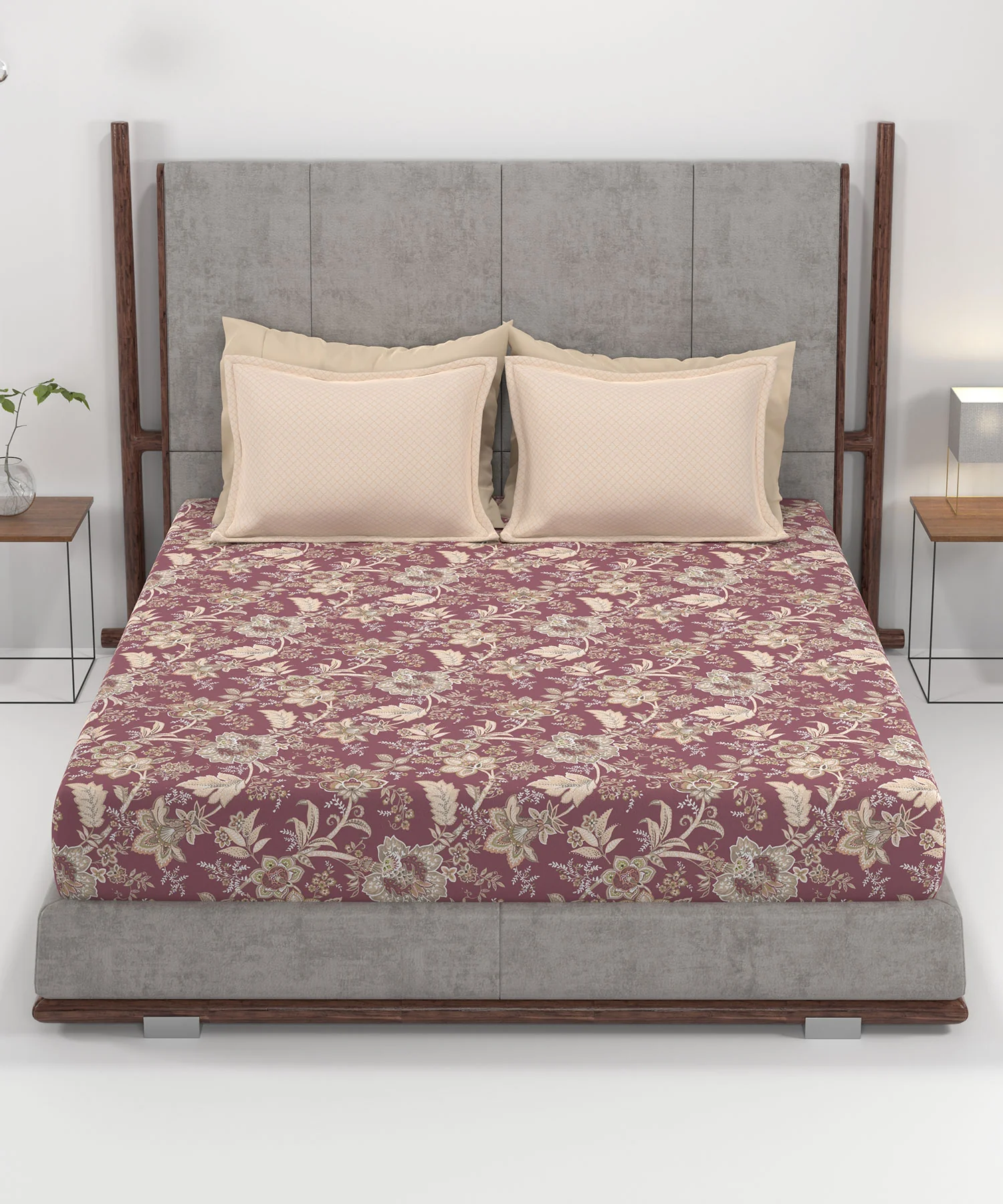 Home Essential King Printed Bedsheet, 144TC, 100% Cotton-Elaila Mauve - Image 3