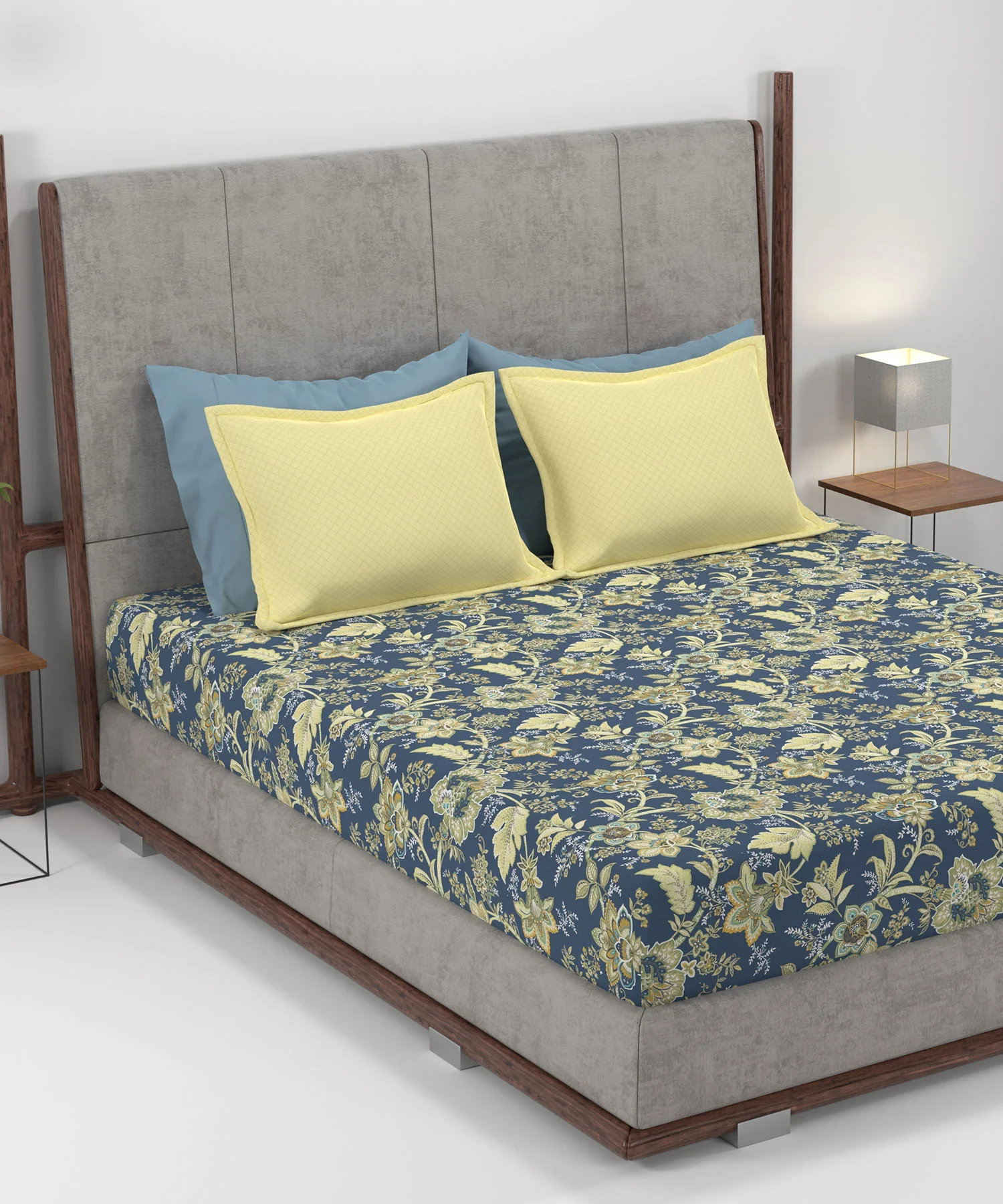 Home Essential King Printed Bedsheet, 144TC, 100% Cotton-Elaila Navy Blue - Image 2