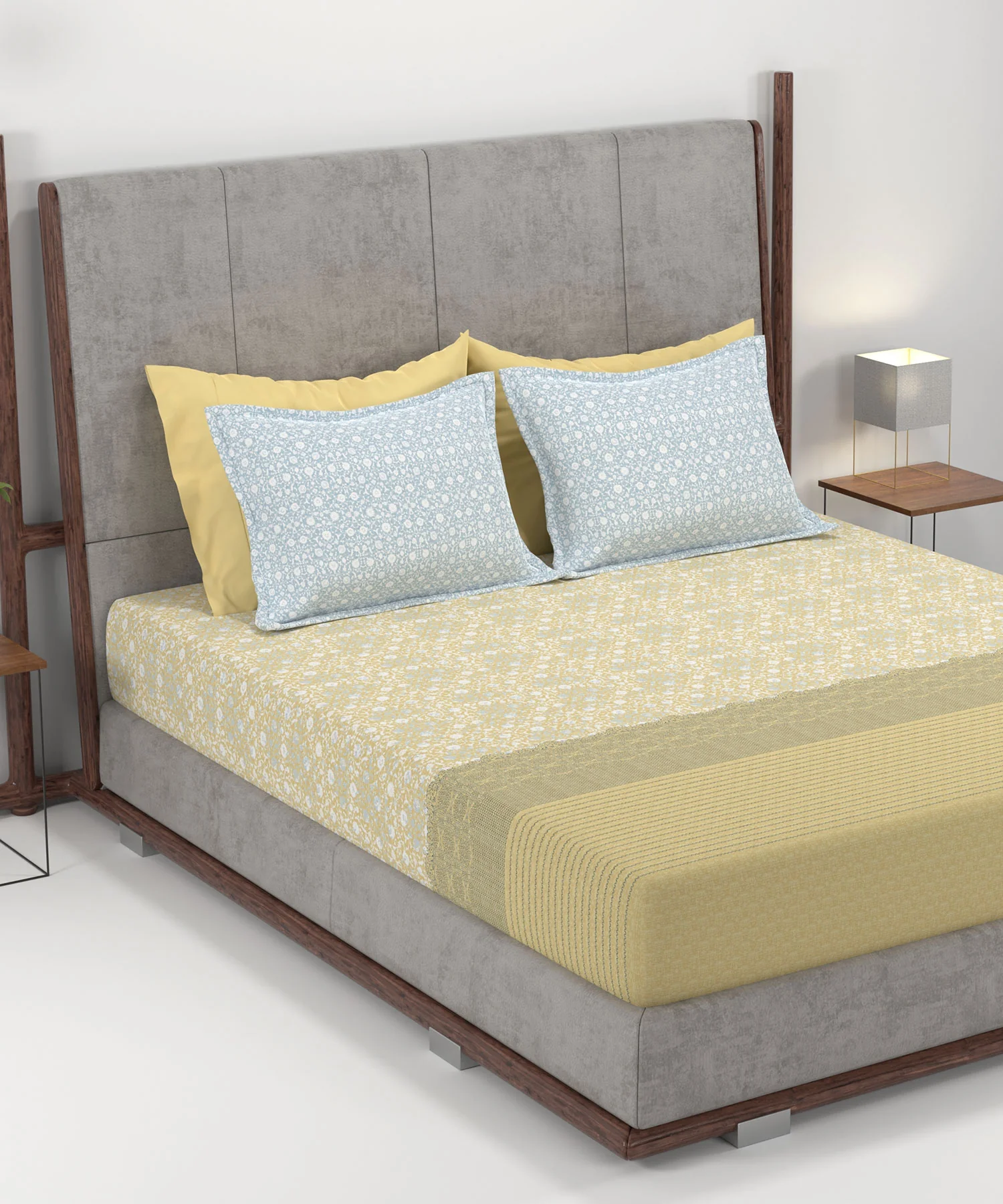 Home Essential King Printed Bedsheet, 144TC, 100% Cotton-Emaar Olive - Image 2