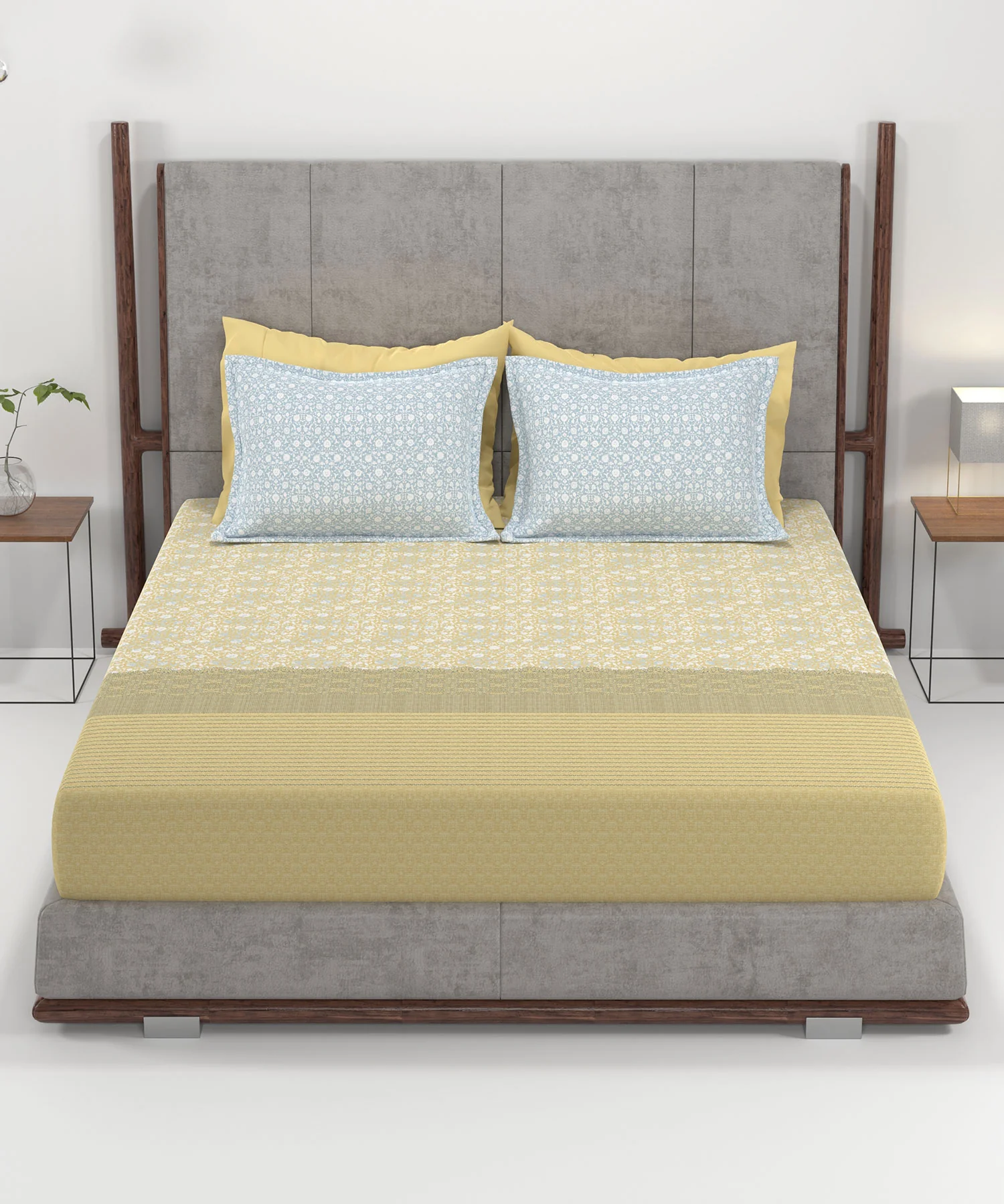 Home Essential King Printed Bedsheet, 144TC, 100% Cotton-Emaar Olive - Image 3
