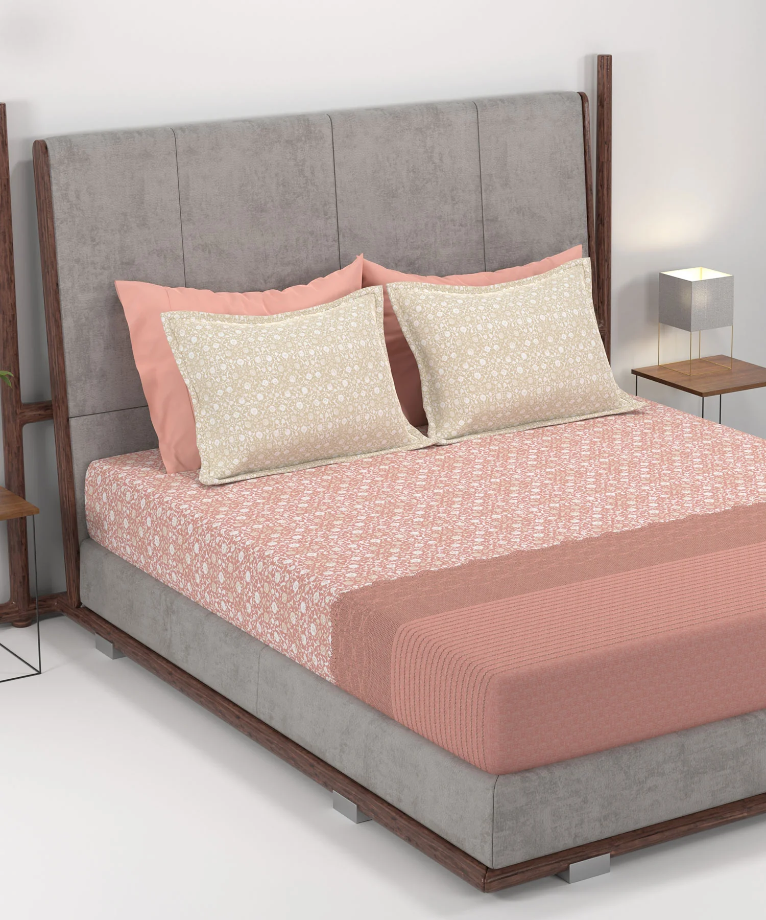 Home Essential King Printed Bedsheet, 144TC, 100% Cotton-Emaar Red - Image 2