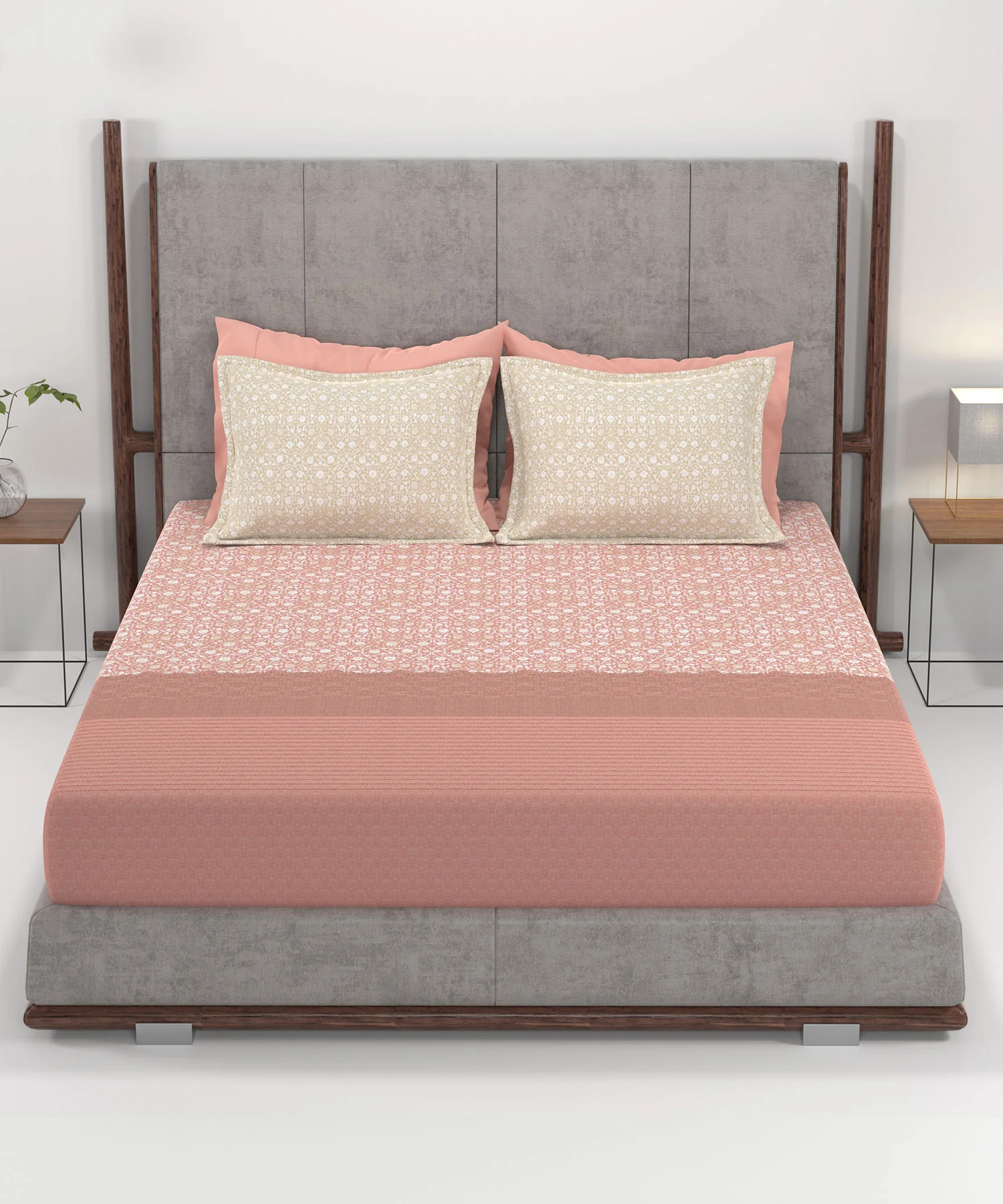 Home Essential King Printed Bedsheet, 144TC, 100% Cotton-Emaar Red - Image 3