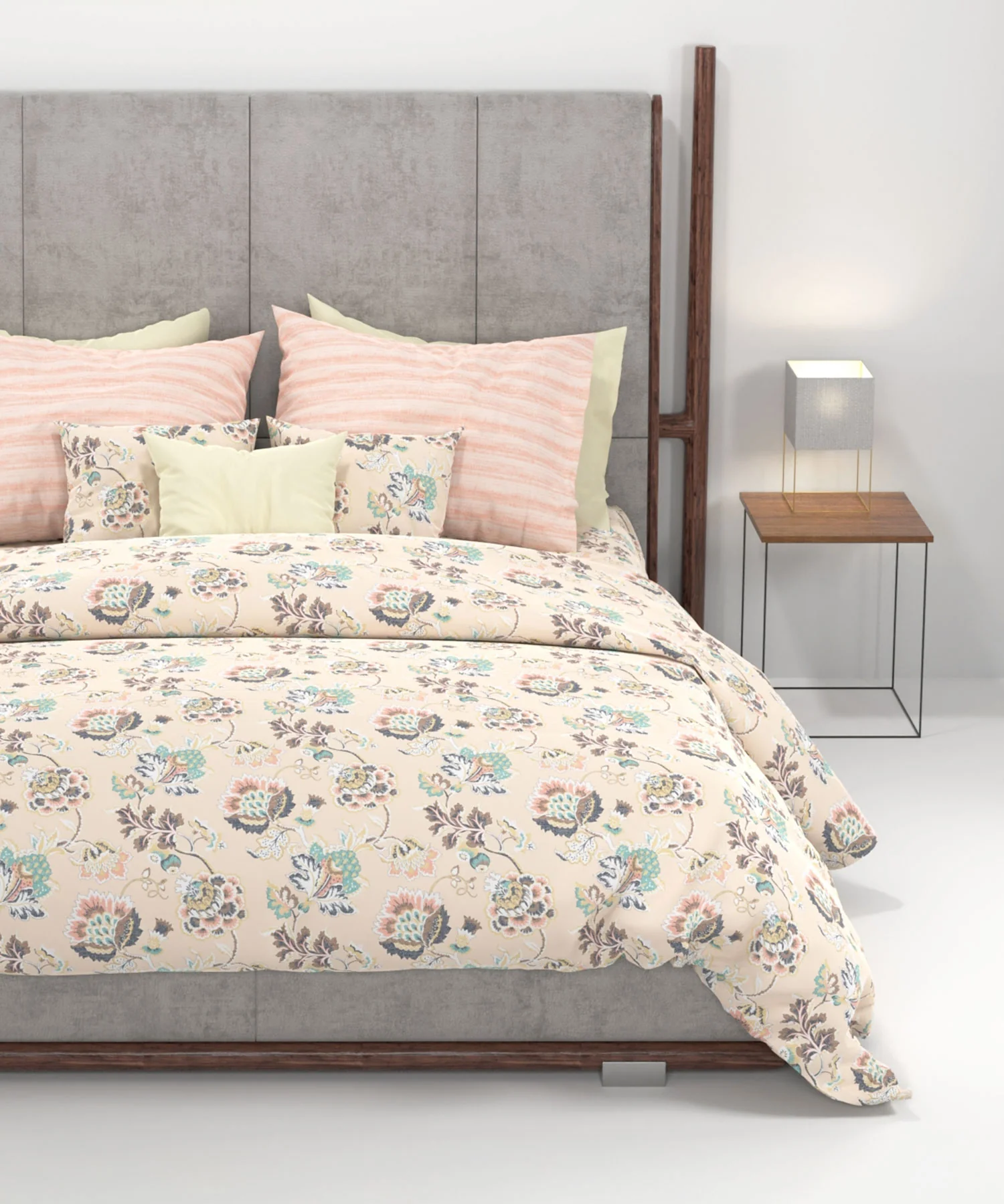 Home Essential King Printed Bedsheet, 144TC, 100% Cotton-Nayra Peach