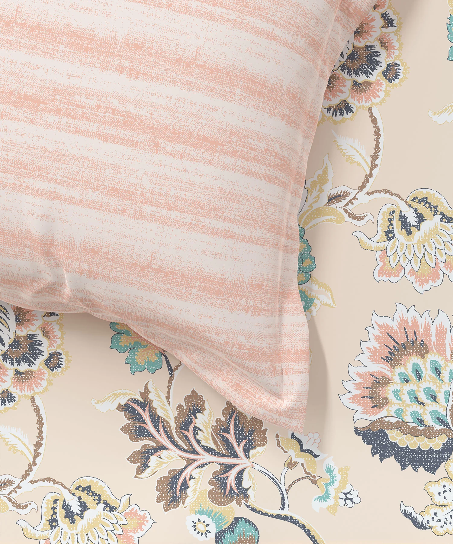 Home Essential King Printed Bedsheet, 144TC, 100% Cotton-Nayra Peach - Image 5