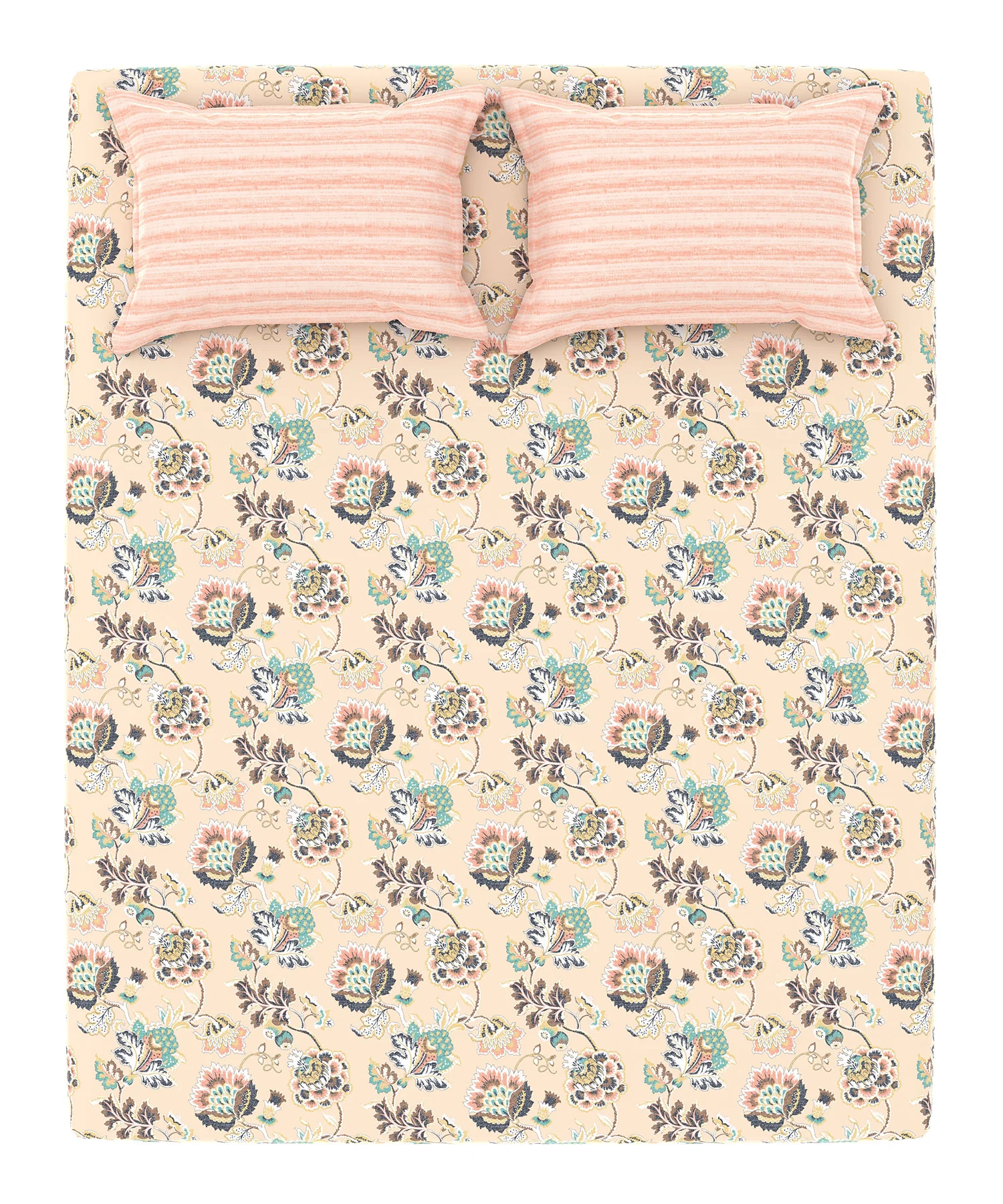 Home Essential King Printed Bedsheet, 144TC, 100% Cotton-Nayra Peach - Image 6