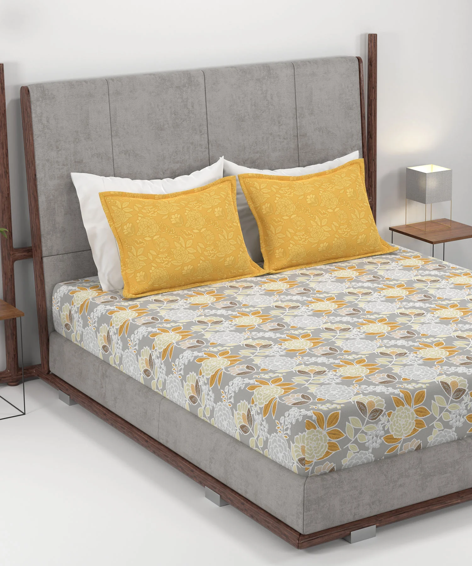 Home Essential King Printed Bedsheet, 144TC, 100% Cotton-Saher Yellow - Image 2