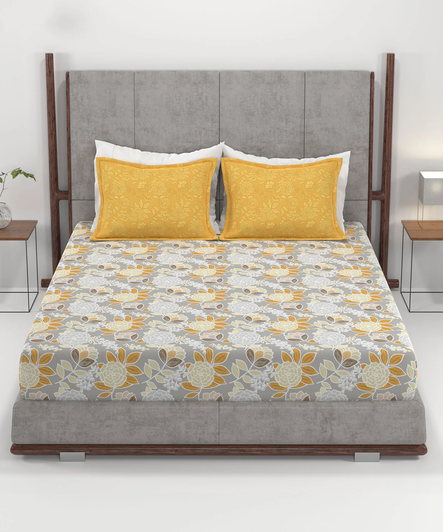 Home Essential King Printed Bedsheet, 144TC, 100% Cotton-Saher Yellow - Image 3