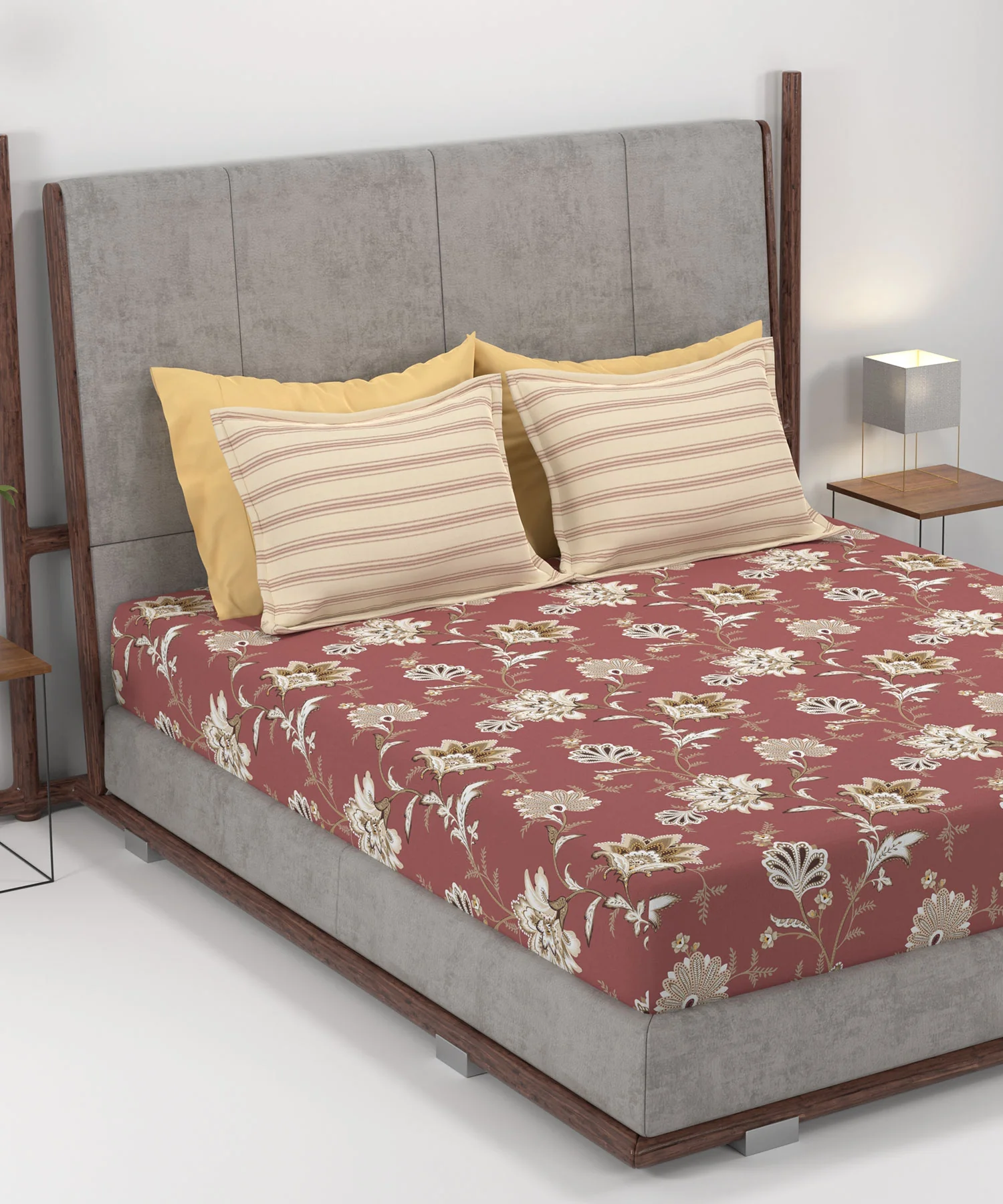 Home Essential King Printed Bedsheet, 144TC, 100% Cotton-Yasmin Red - Image 2