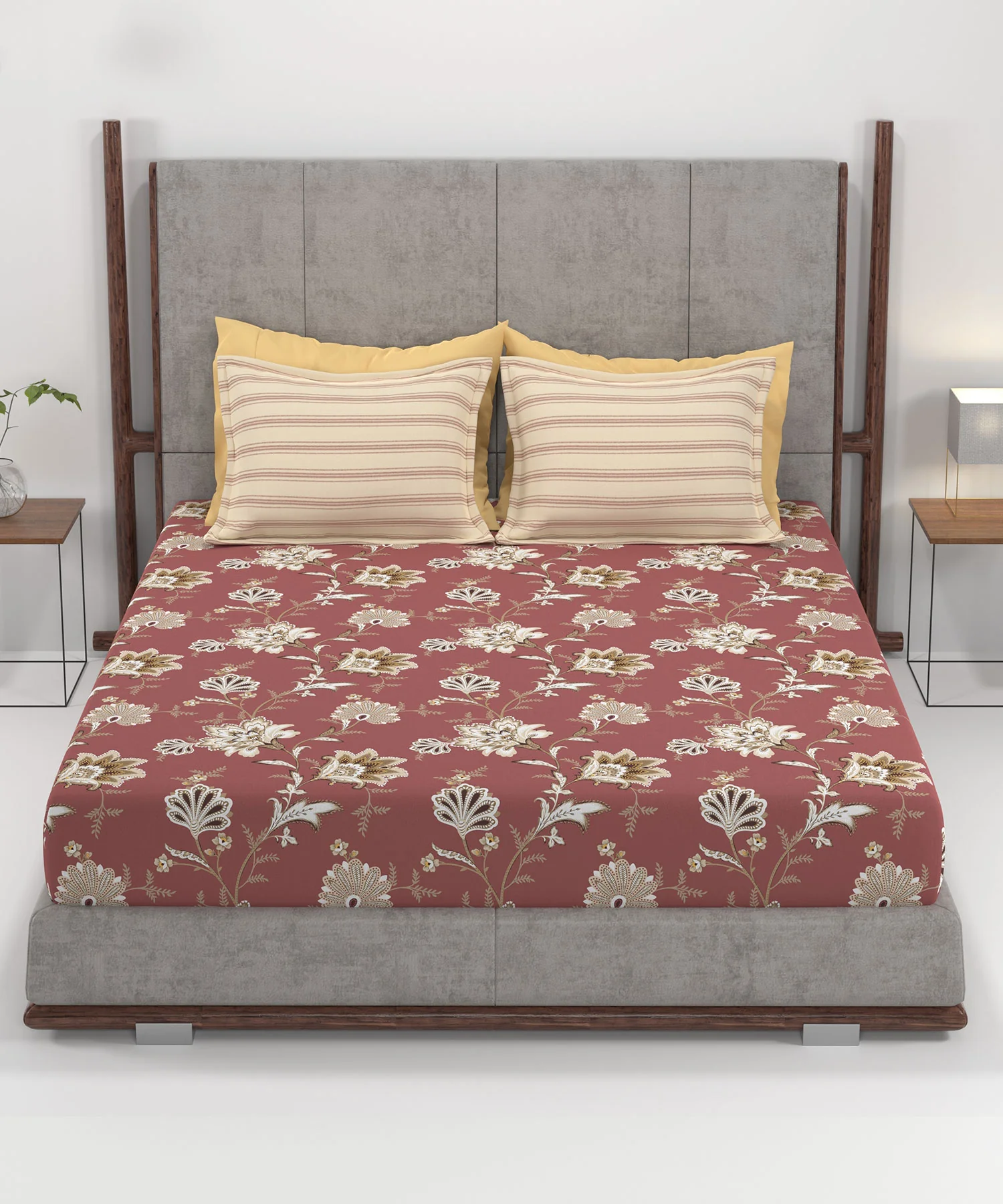 Home Essential King Printed Bedsheet, 144TC, 100% Cotton-Yasmin Red - Image 3