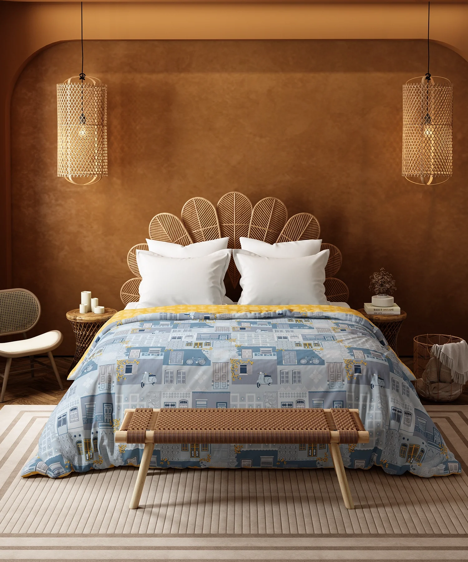 Home Essential Namaste Bharat Double AC Comforter, Dakshin Dwaar Blue| 144 TC Cotton - Image 2