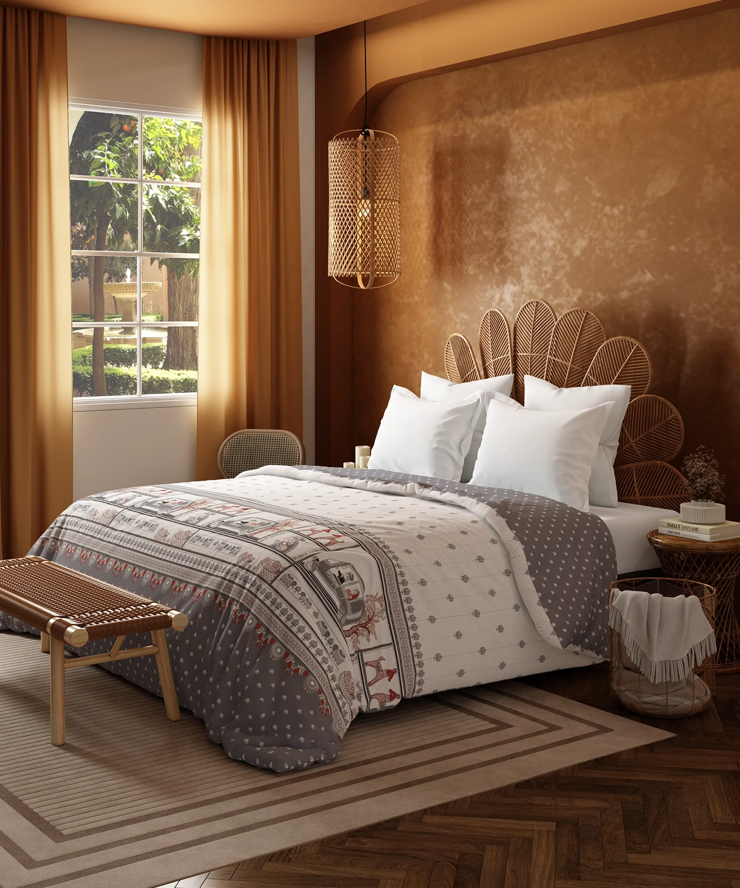 Home Essential Namaste Bharat Double AC Comforter, Shor Gul Grey| 144 TC Cotton