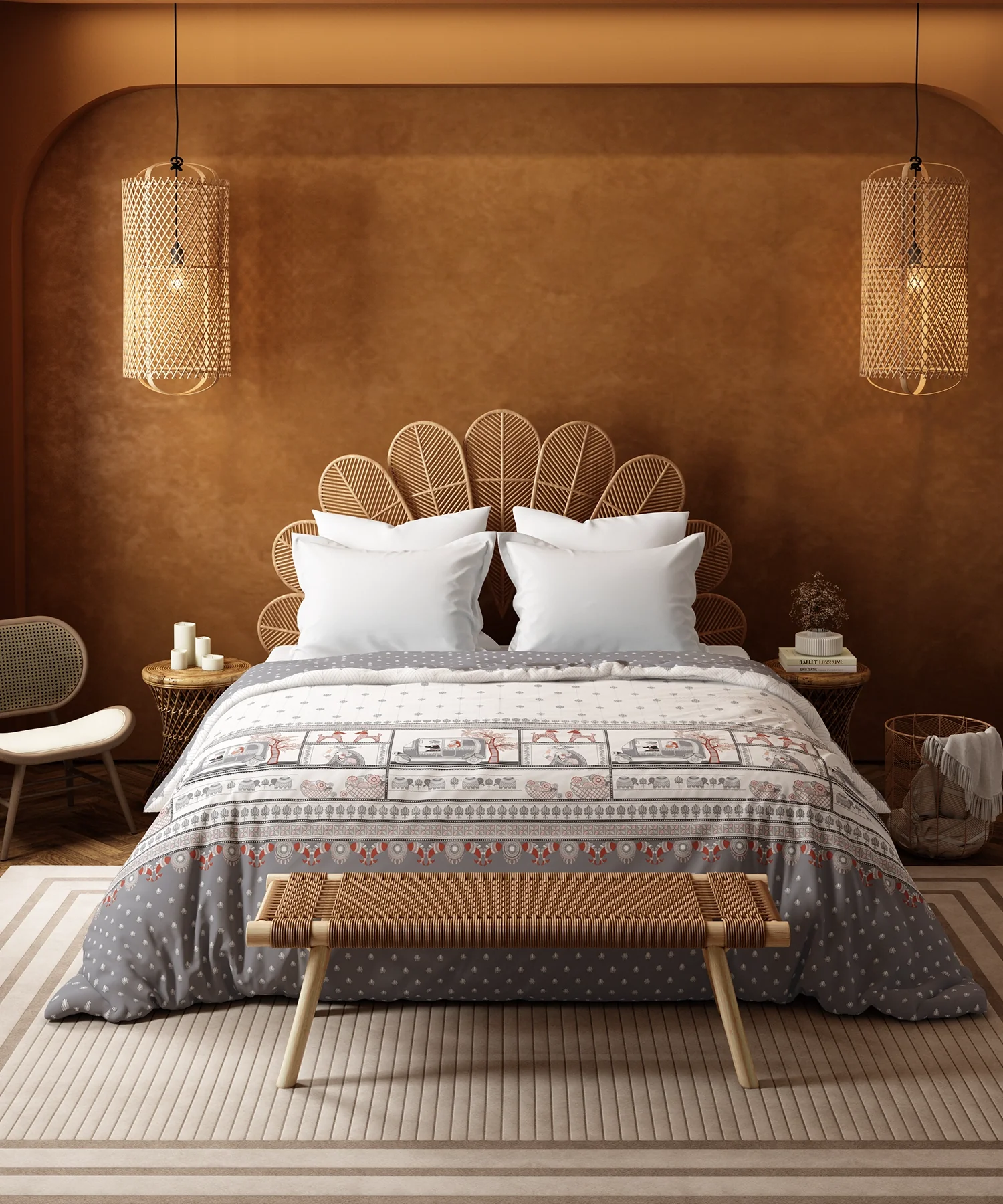 Home Essential Namaste Bharat Double AC Comforter, Shor Gul Grey| 144 TC Cotton - Image 2