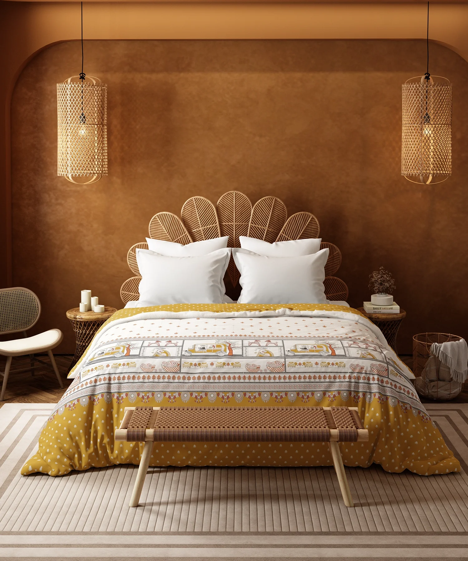 Home Essential Namaste Bharat Double AC Comforter, Shor Gul Yellow| 144 TC Cotton - Image 2