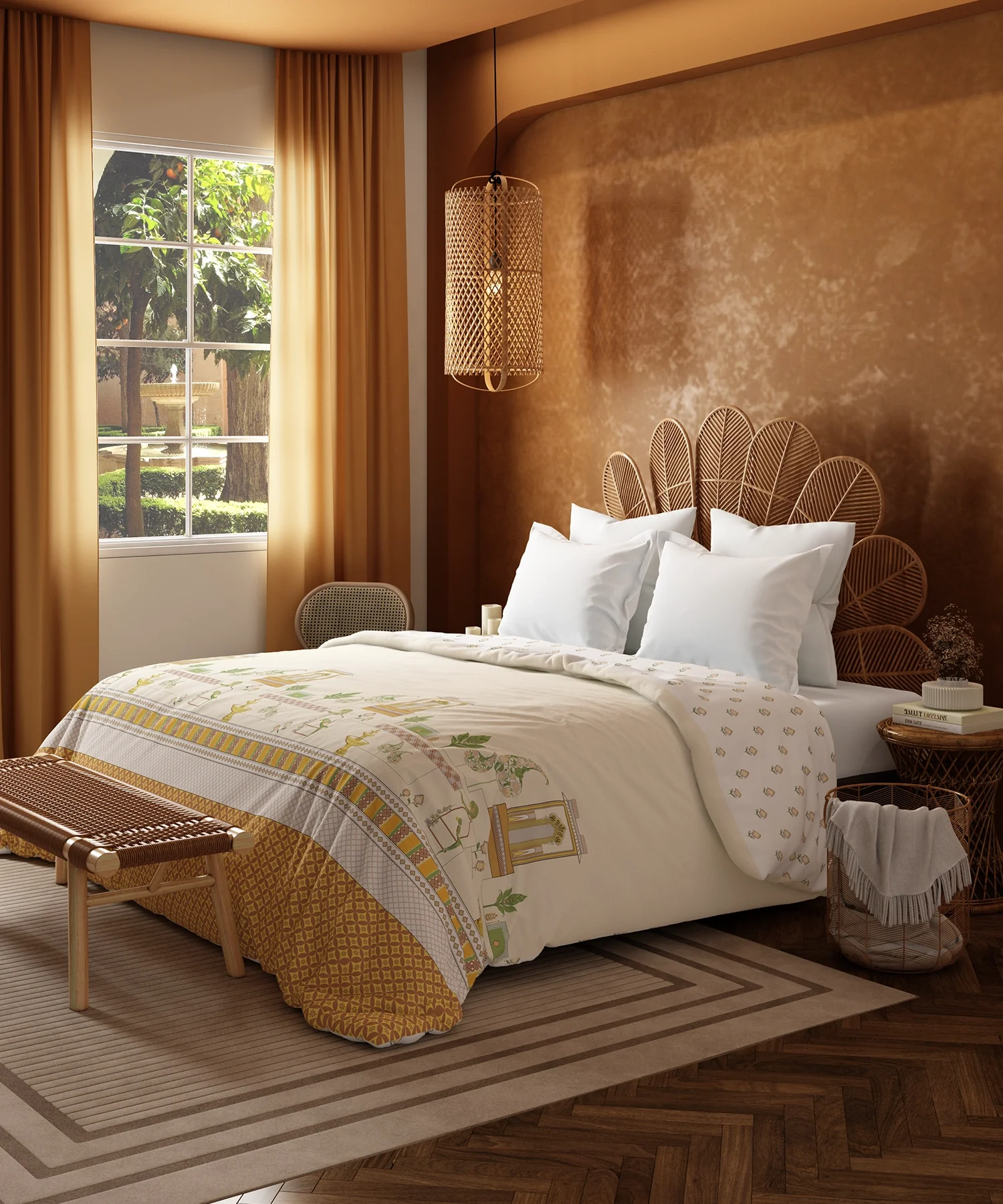 Home Essential Namaste Bharat Double AC Comforter, Vatsalya Ochre | 144 TC Cotton