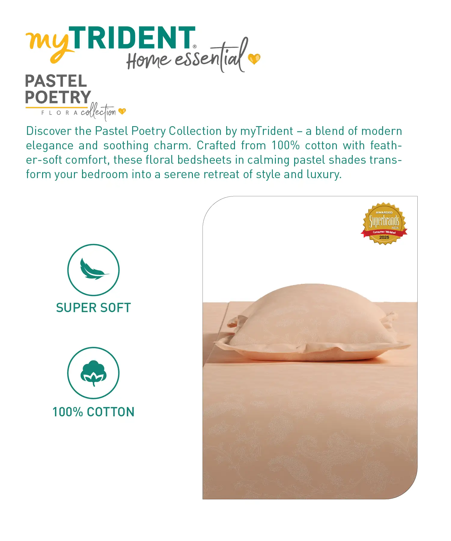 Home Essential Pastel Poetry Floral King Bedsheet,NITARA MARMALADE|144TC Cotton| 2 Pillow Covers - Image 6