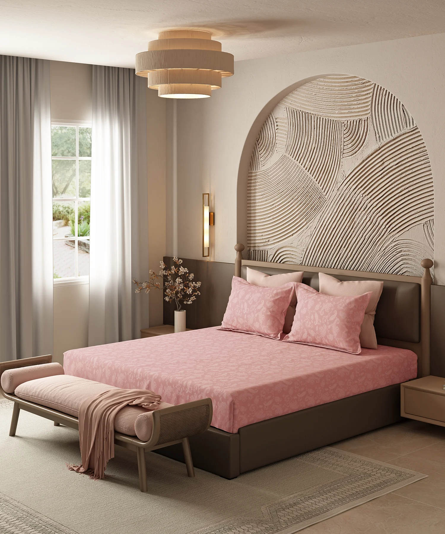Home Essential Pastel Poetry Floral King Bedsheet, NITARA PEONY|144TC Cotton| 2 Pillow Covers - Image 4