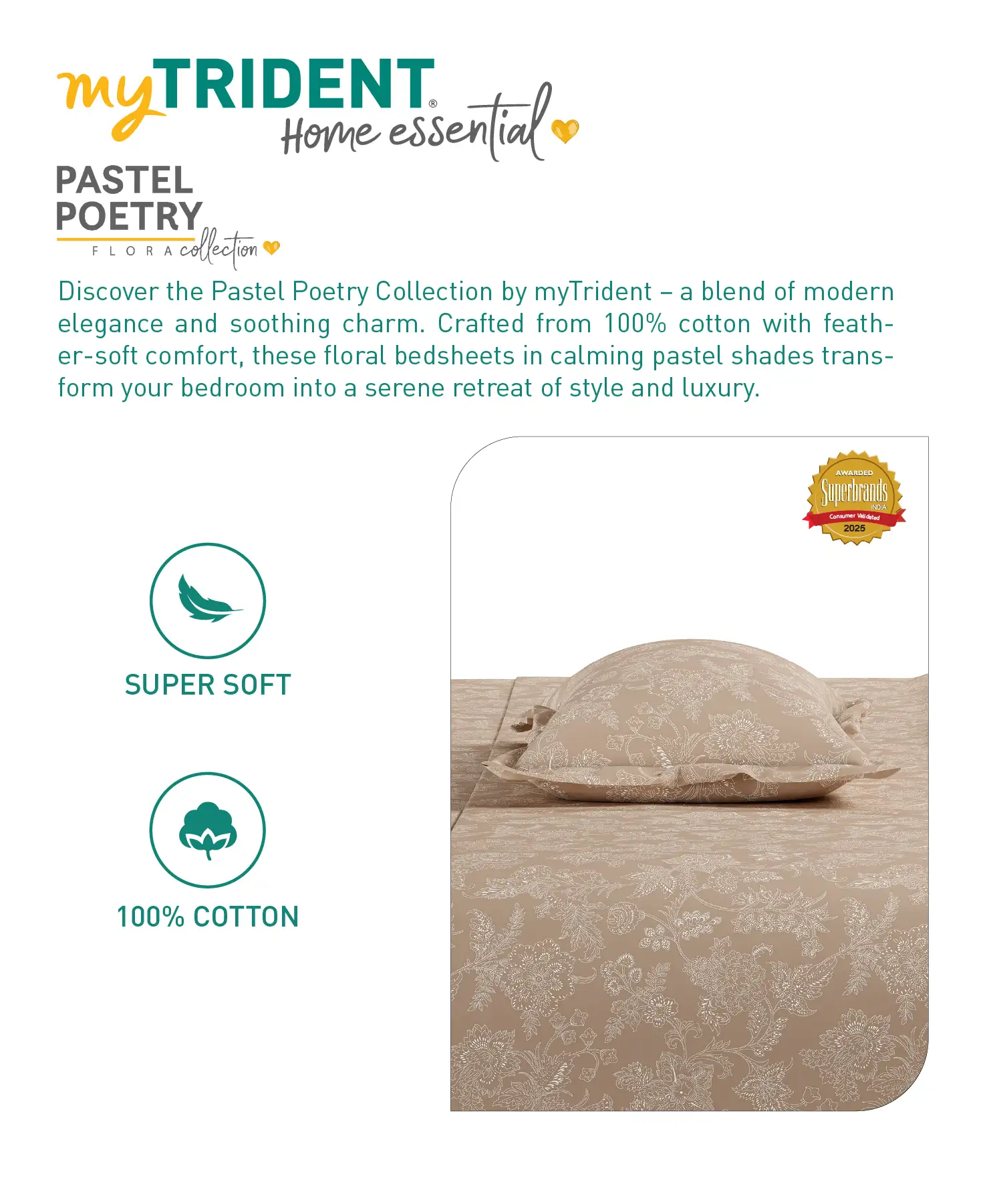 Home Essential Pastel Poetry Floral King Fitted Bedsheet,IRAJA BISCOFF|144TC Cotton| 2 Pillow Covers - Image 4