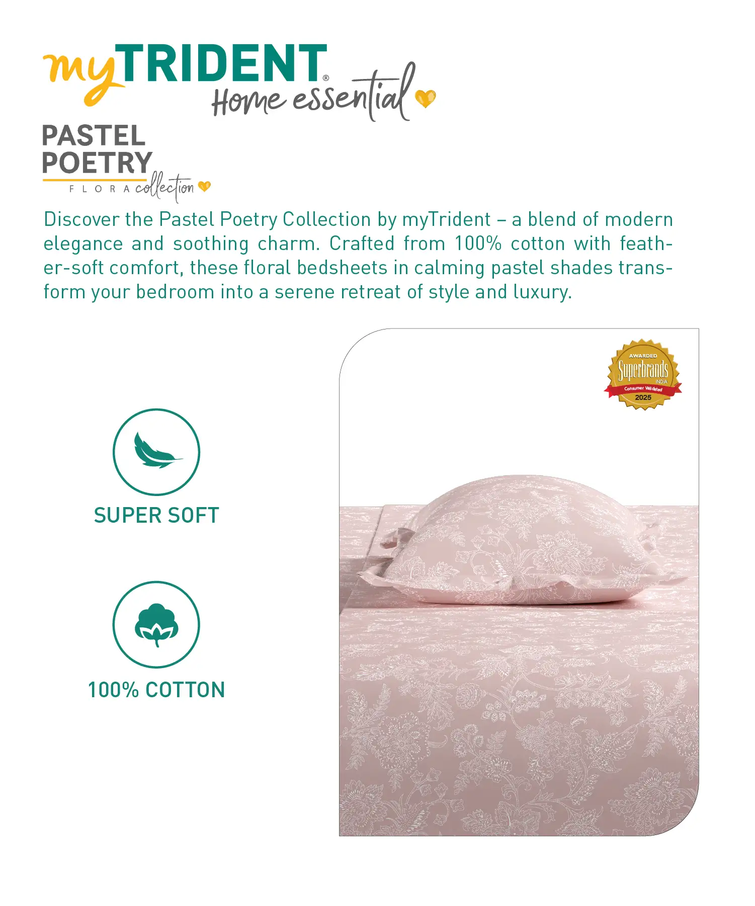Home Essential Pastel Poetry Floral King Fitted Bedsheet,IRAJA BLUSH|144TC Cotton| 2 Pillow Covers - Image 4