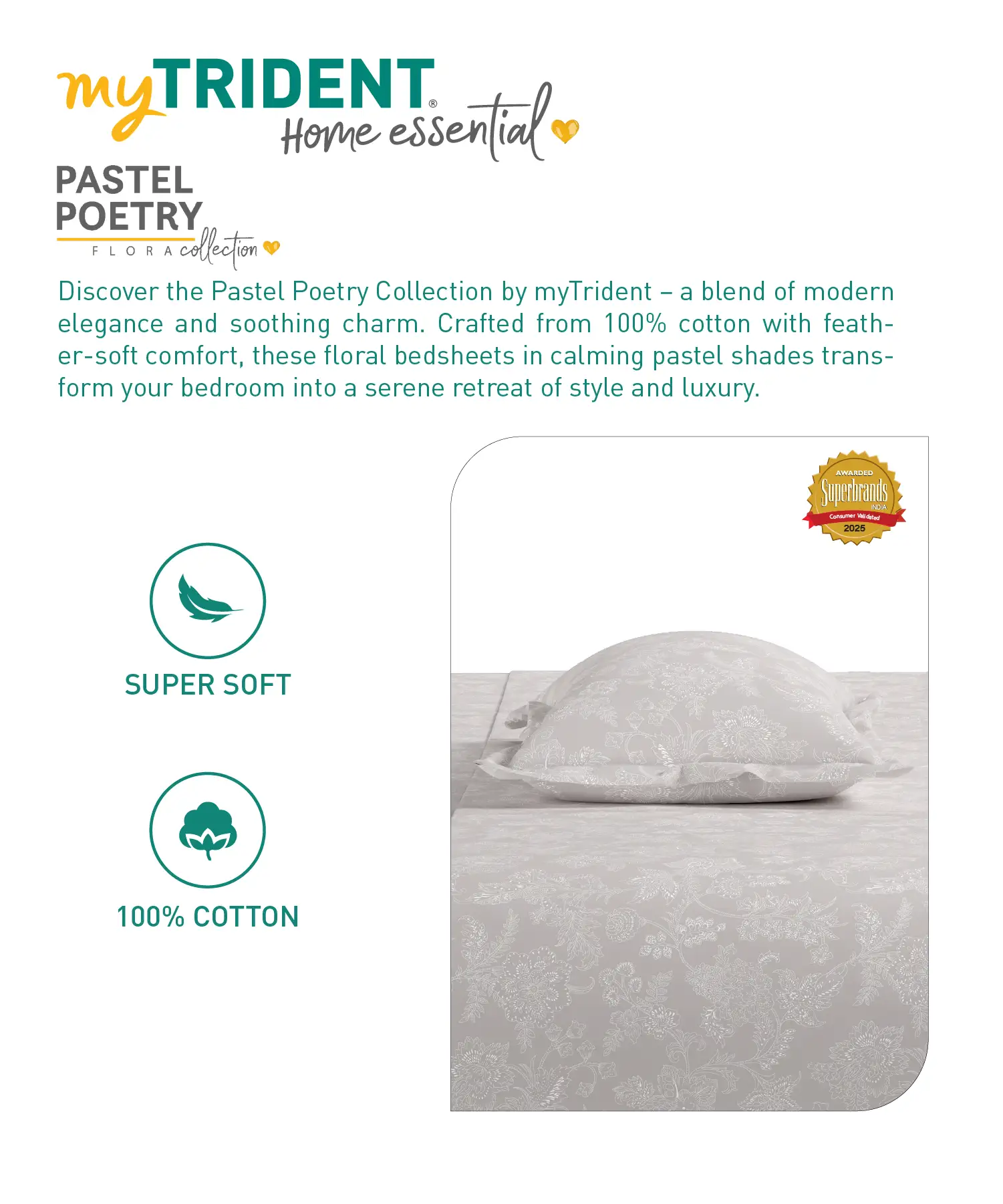 Home Essential Pastel Poetry Floral King Fitted Bedsheet, IRAJA PEPPER|144TC Cotton| 2 Pillow Covers - Image 4