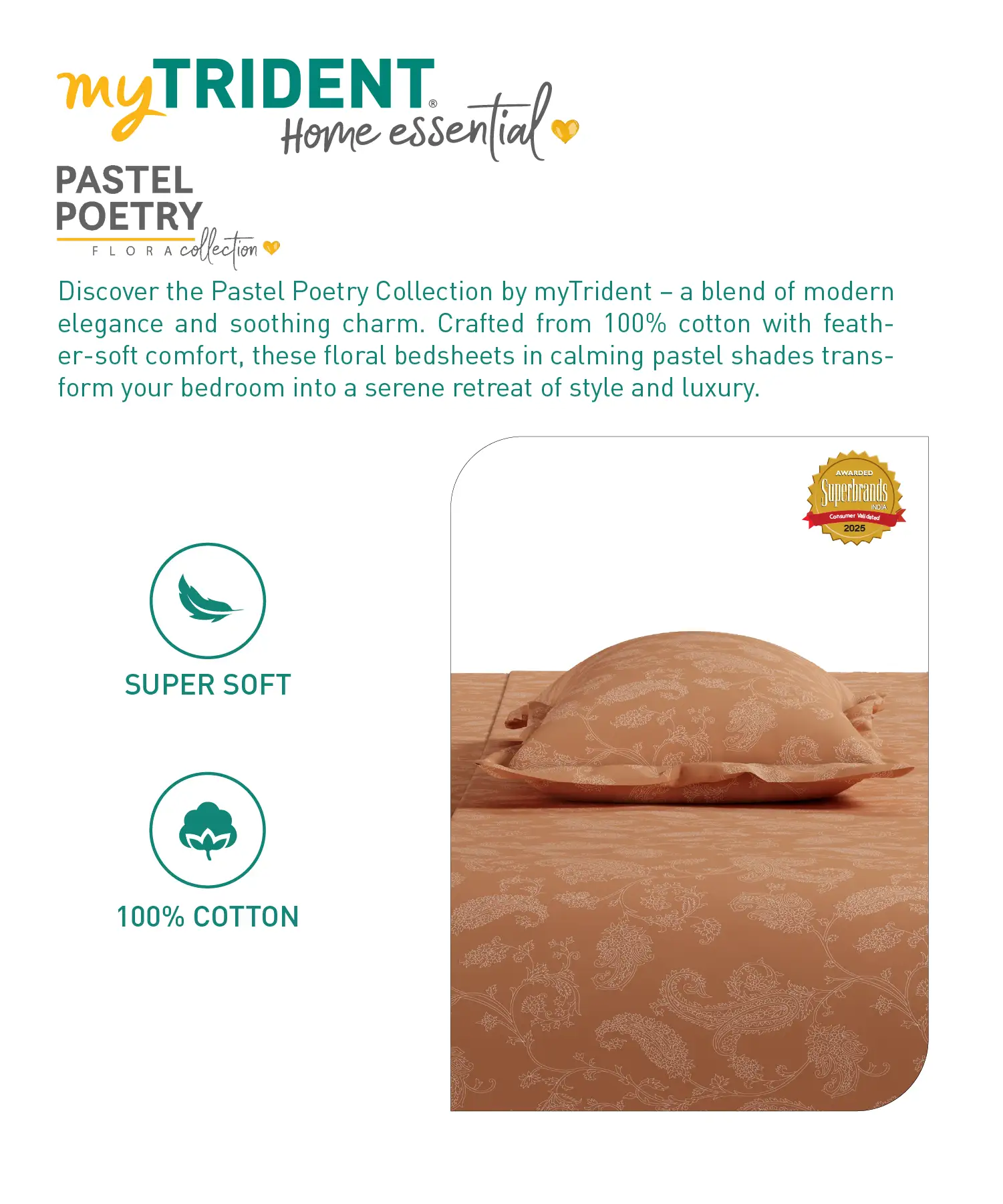 Home Essential Pastel Poetry Floral King Fitted Bedsheet, NITARA PAPAYA|144TC Cotton| 2 Pillow Covers - Image 4