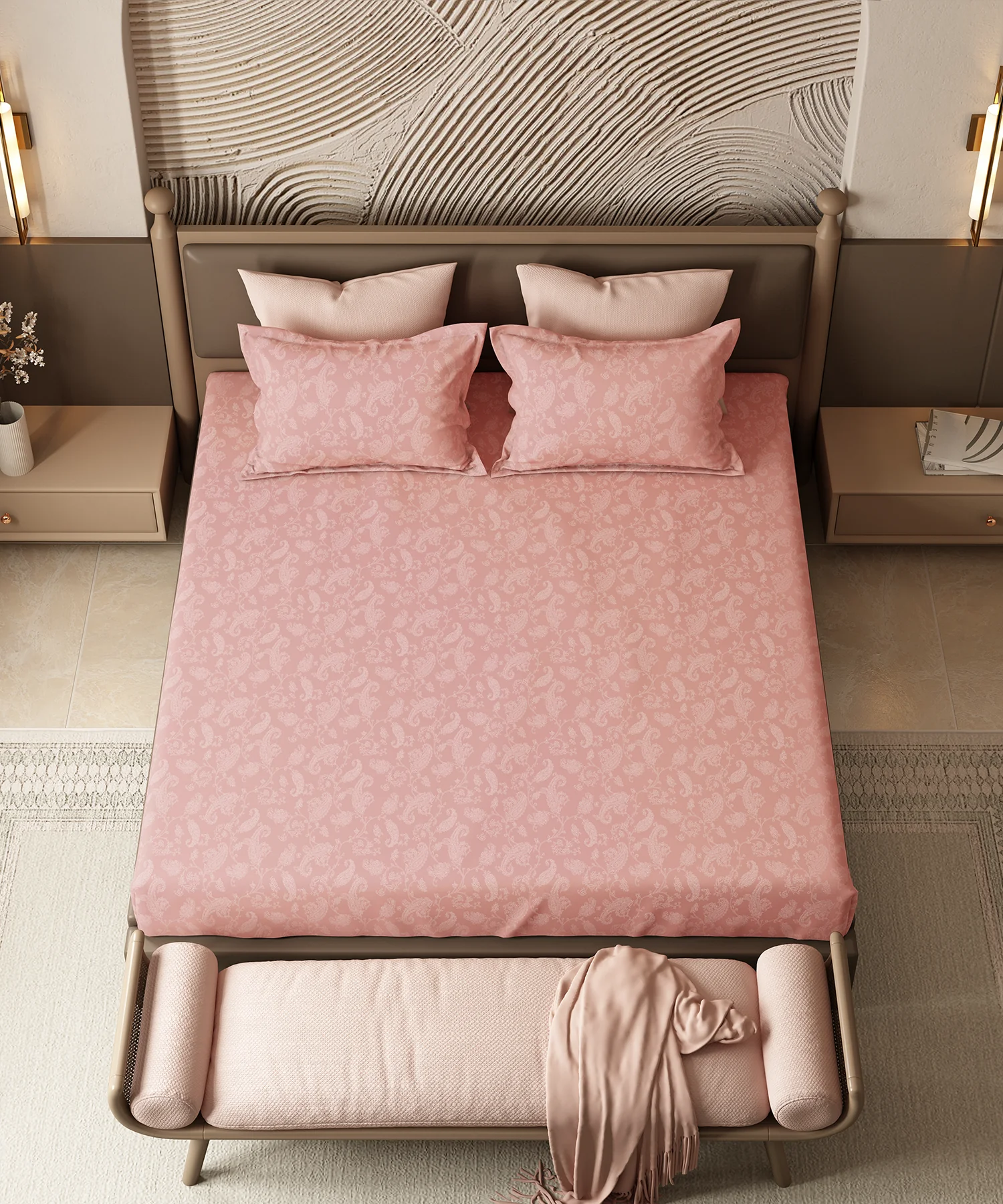 Home Essential Pastel Poetry Floral King Fitted Bedsheet, NITARA PEONY|144TC Cotton| 2 Pillow Covers - Image 2