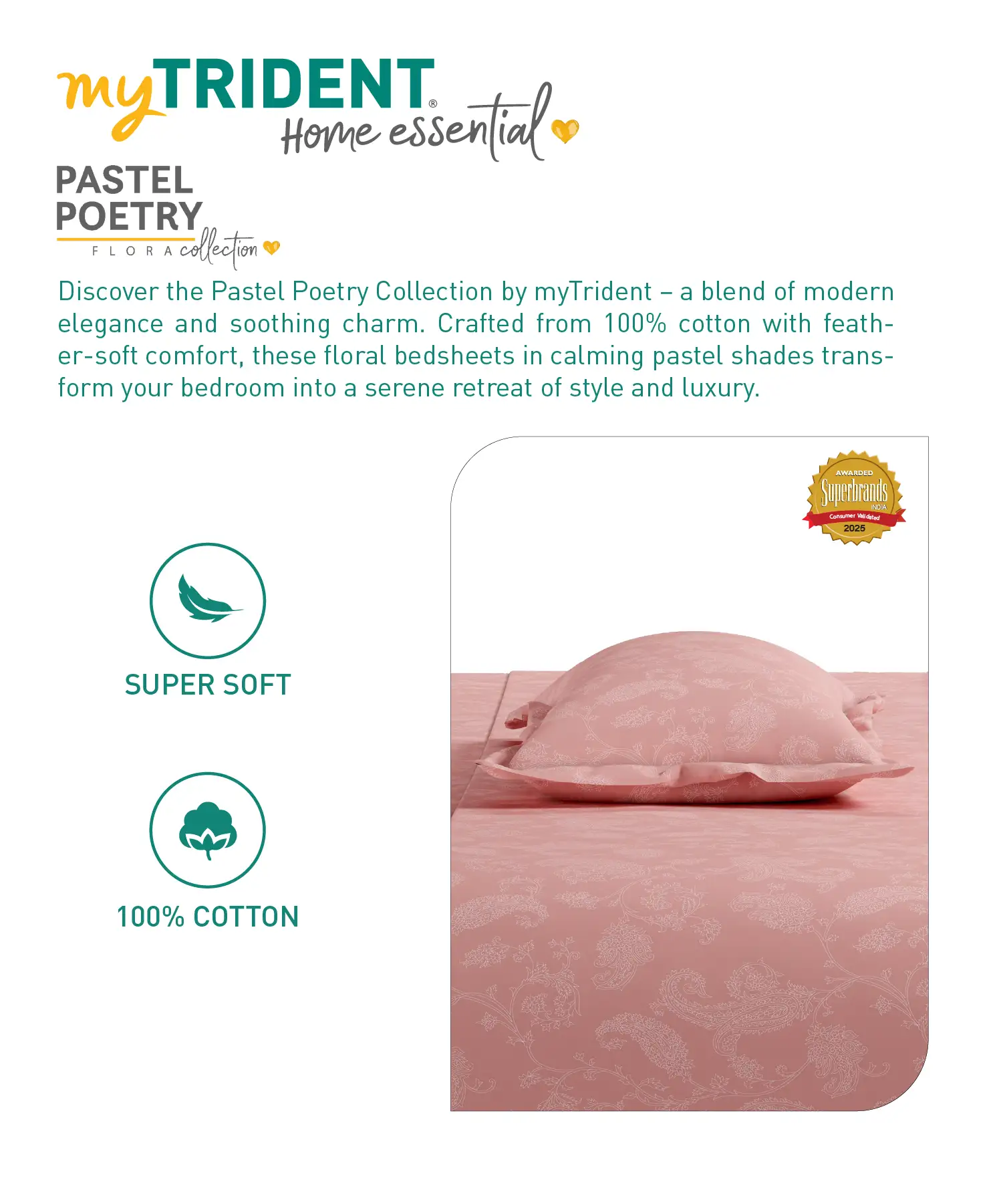 Home Essential Pastel Poetry Floral King Fitted Bedsheet, NITARA PEONY|144TC Cotton| 2 Pillow Covers - Image 4