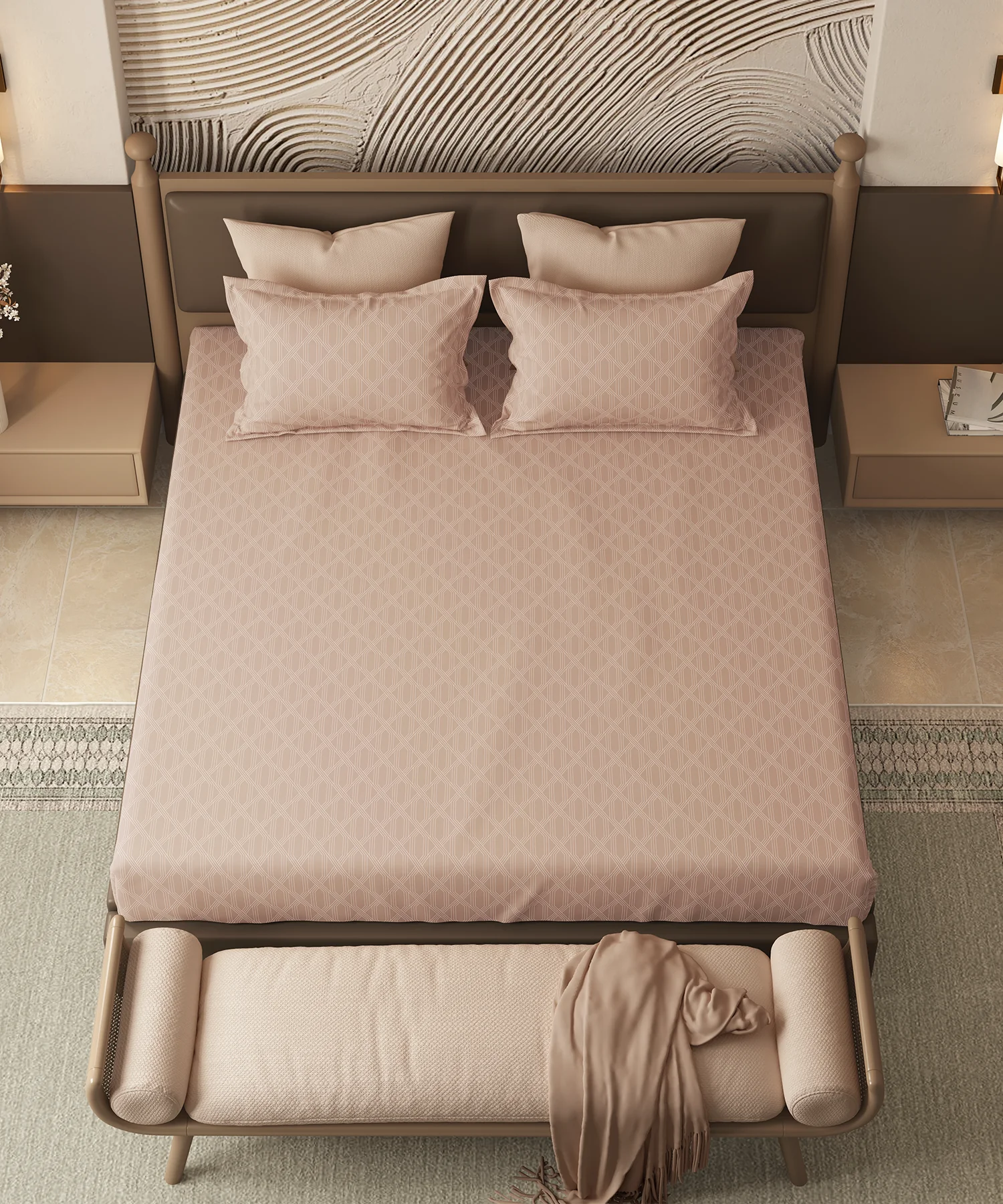 Home Essential Pastel Poetry Geo King Bedsheet, Aldo Biscoff|144TC Cotton| 2 Pillow Covers - Image 3
